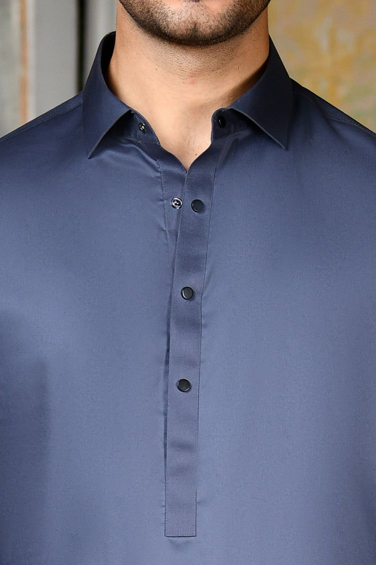 Premium Cotton Blue Shalwar Kameez by J. Junaid Jamshed - Traditional Pakistani Outfit for Men, Eid & Wedding Party Wear