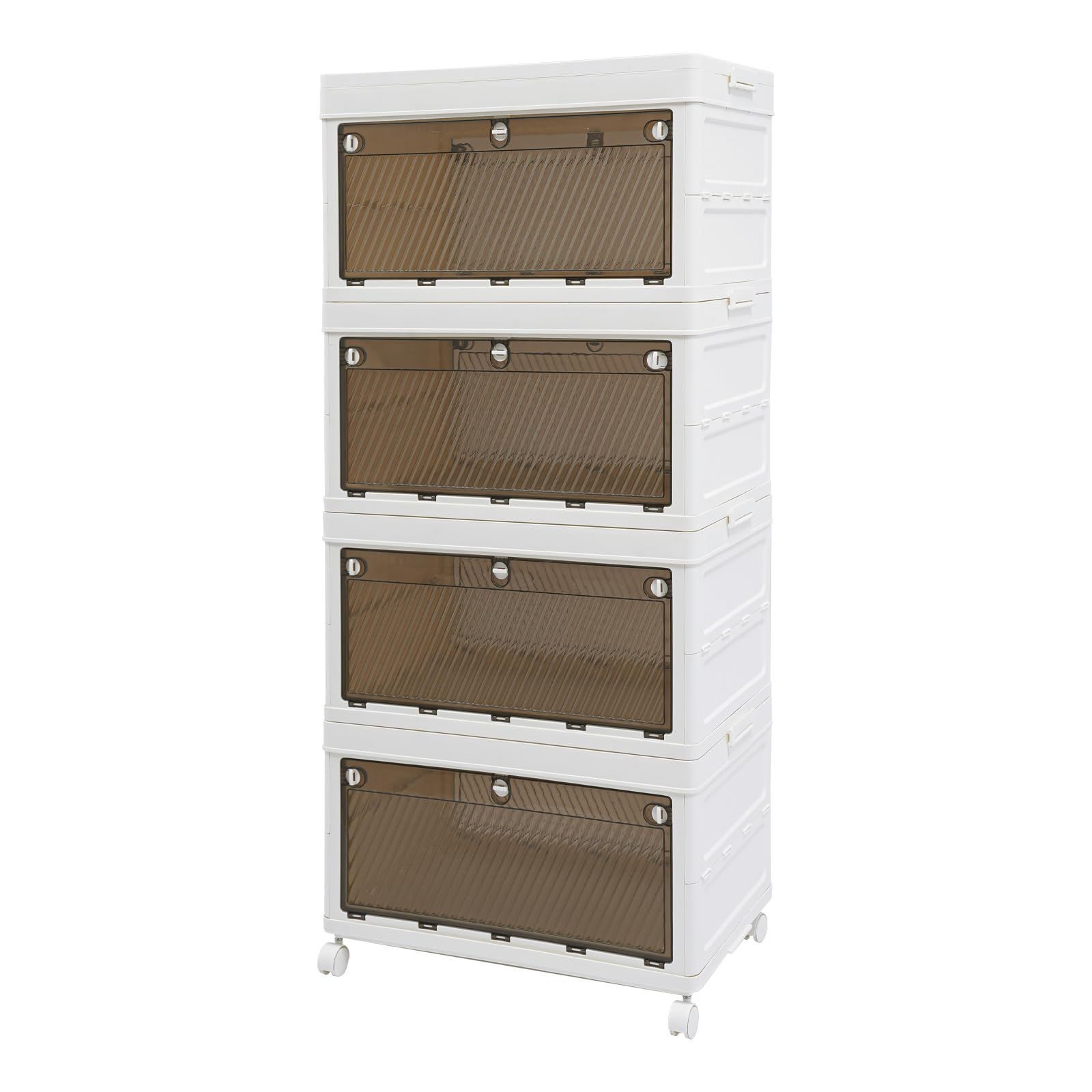 Collapsible Storage Boxes 4-Pack - Stackable Organizer Bins with Lids & Wheels for Closet, Home, Office, Dorm - Space Saving Double Door Design - Perfect for Clothes, Toys, Books & Seasonal Storage