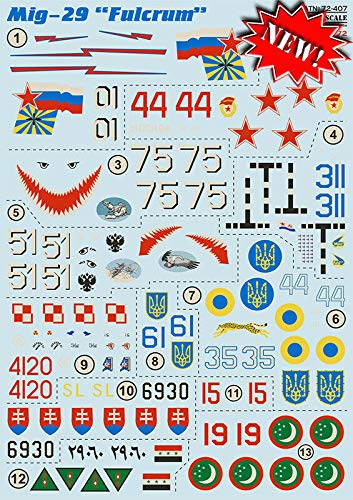 1/72 Scale MiG-29 Fulcrum Aircraft Model Decal Sheet - Print Scale 72-407 - Perfect for Model Builders & Aviation Enthusiasts - Ideal for Scale Models, Dioramas & Collectible Displays