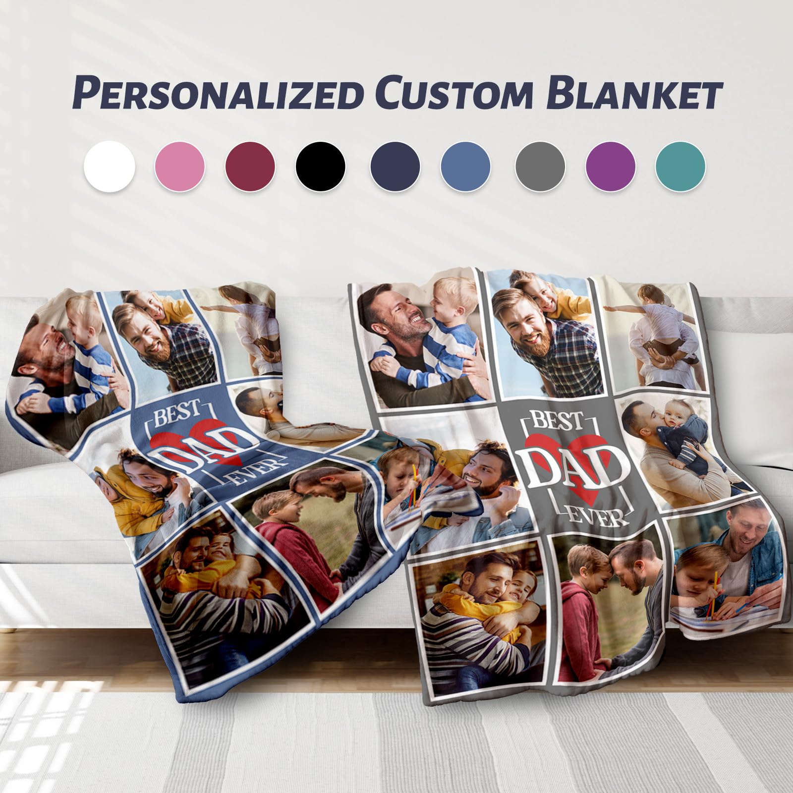 Custom Photo Blanket Personalized for Women & Men - Flannel Throw Blanket with Picture - Perfect Christmas, Valentine's, Birthday Gift for Mom, Dad & Family (DAD-2 Design) | Cozy Home Decor, Couch Snuggling & Thoughtful Present