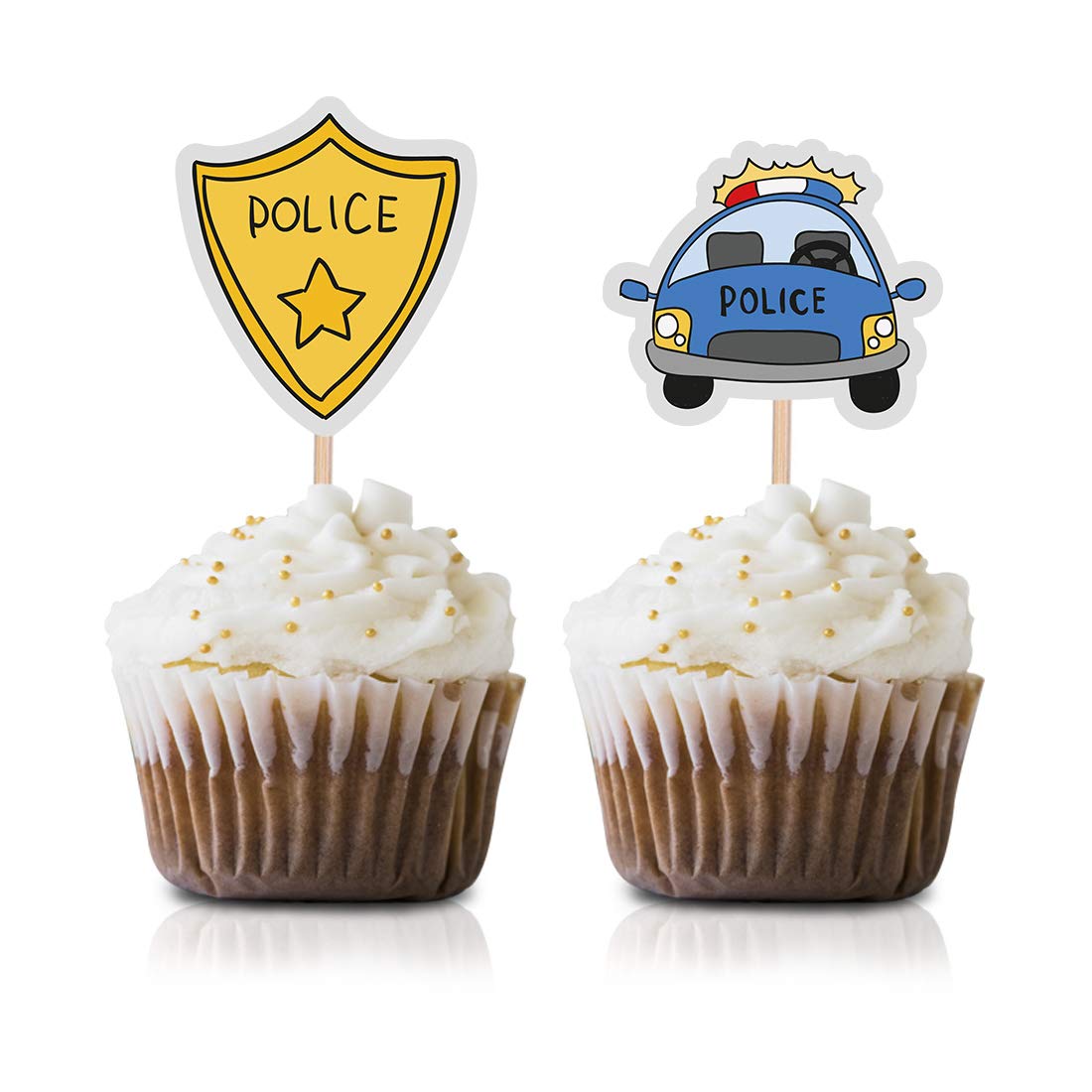 24-Pack Police Party Cupcake Toppers - Fun Boy & Girl Cop-Themed Baby Shower & Kids Birthday Party Decorations - Perfect for Law Enforcement Themed Celebrations and Birthday Cakes
