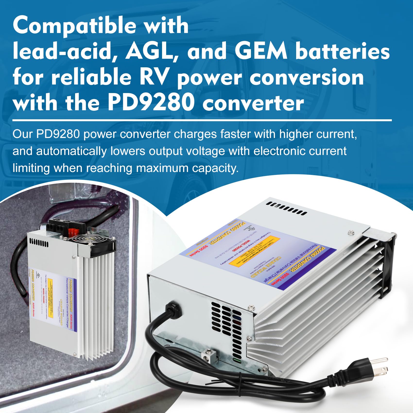80A RV Inverter Converter Charger PD9280AV - Intelligent Power Converter & Battery Charger for Lead Acid Batteries - Compatible with PD9200 Series - Perfect for RV Campers, Trailers & Caravans - Keep Your RV Powered On The Road & Off-Grid Adventures
