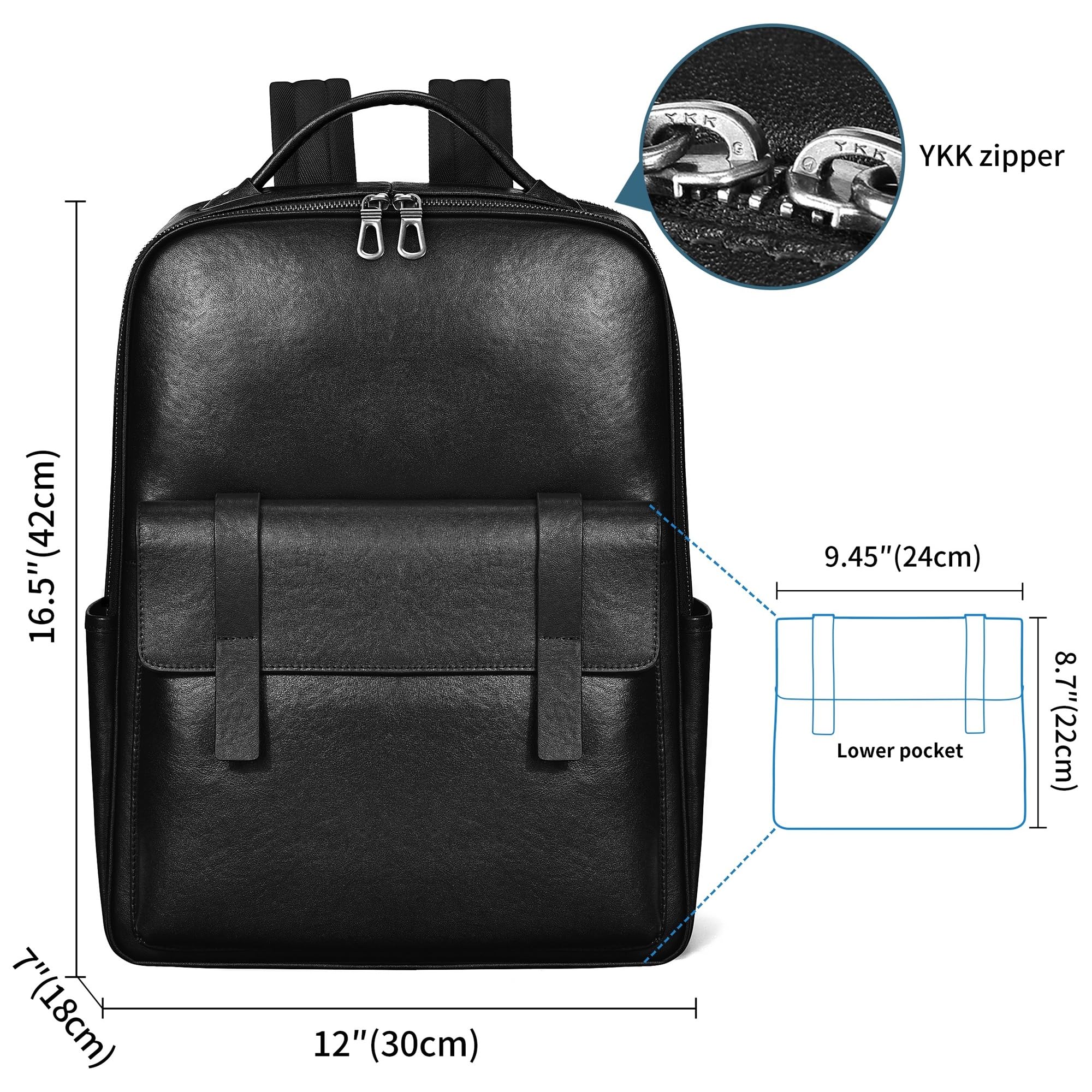 Premium Genuine Leather Backpack for Men - 15.6 Inch Laptop Compartment Business Travel Backpack - 23L Slim Black Luxury Backpack for Work, Office & College Use