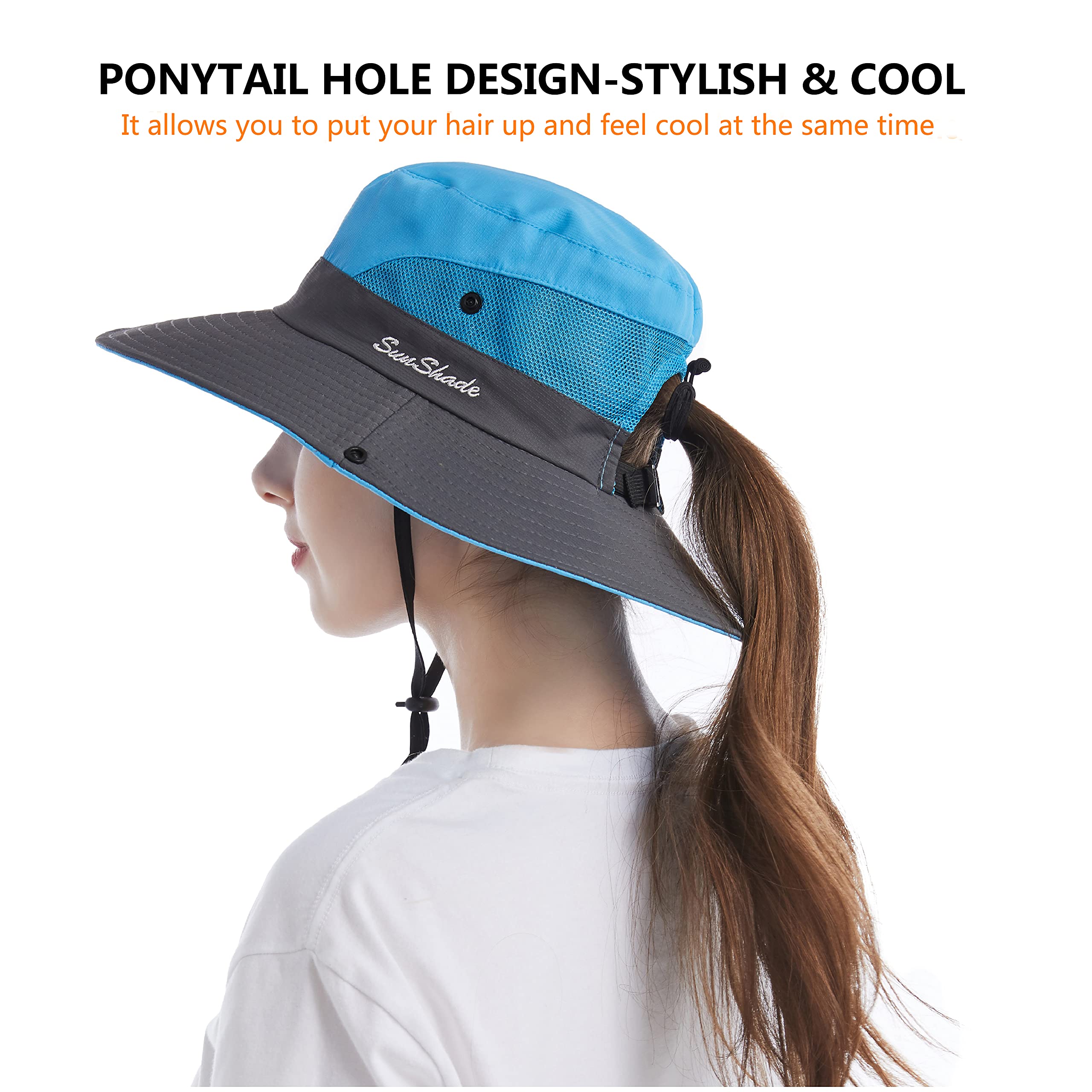 Tutuko Women's Wide Brim Sun Hat - UPF 50+ UV Protection, Foldable Beach Bucket Hat with Ponytail Hole & Breathable Mesh for Fishing, Gardening, Travel and Outdoor Activities