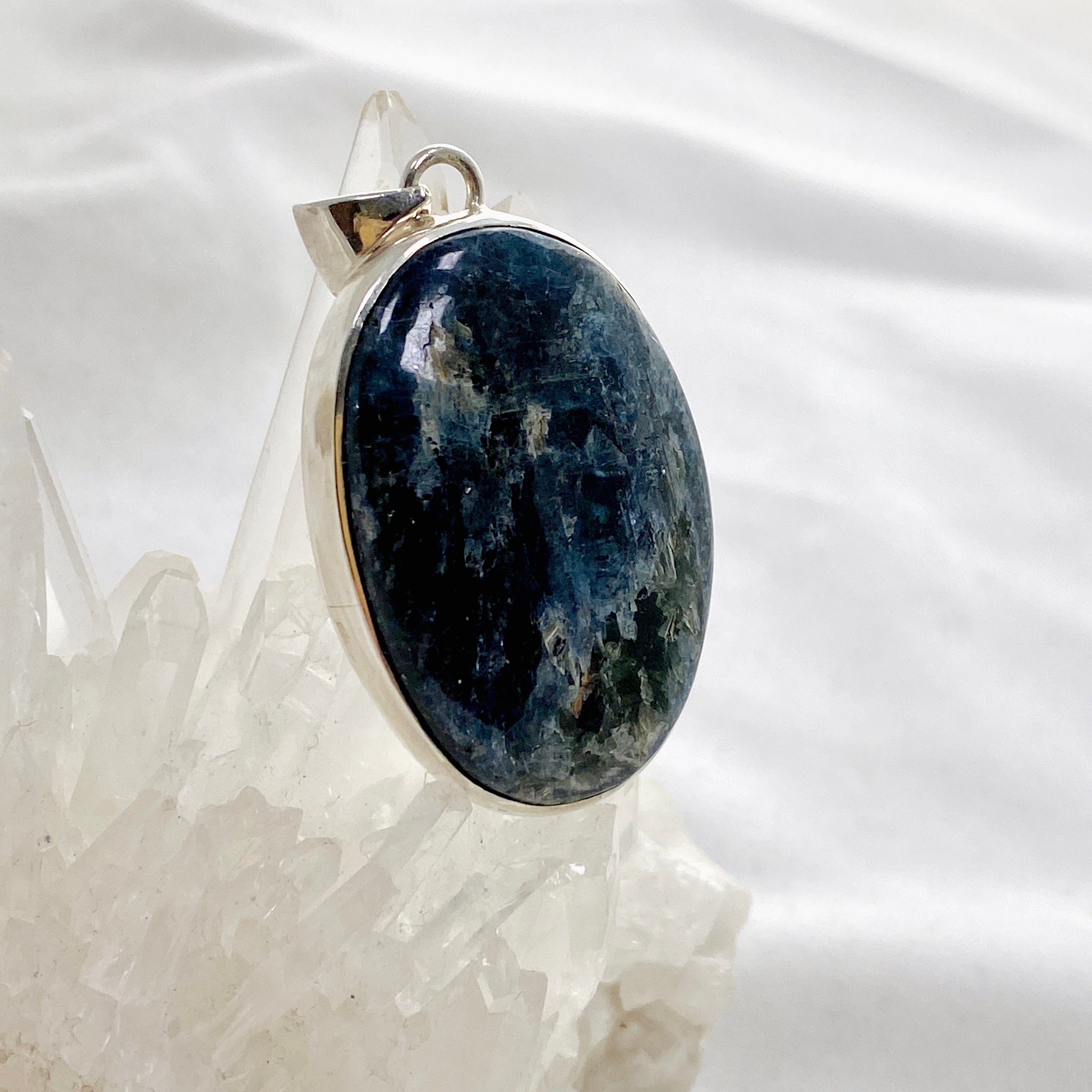 Natural Blue Kyanite Oval Cabochon Pendant Necklace - 925 Sterling Silver Jewelry for Healing & Meditation - Perfect for Spiritual Gifts & Energy Balancing