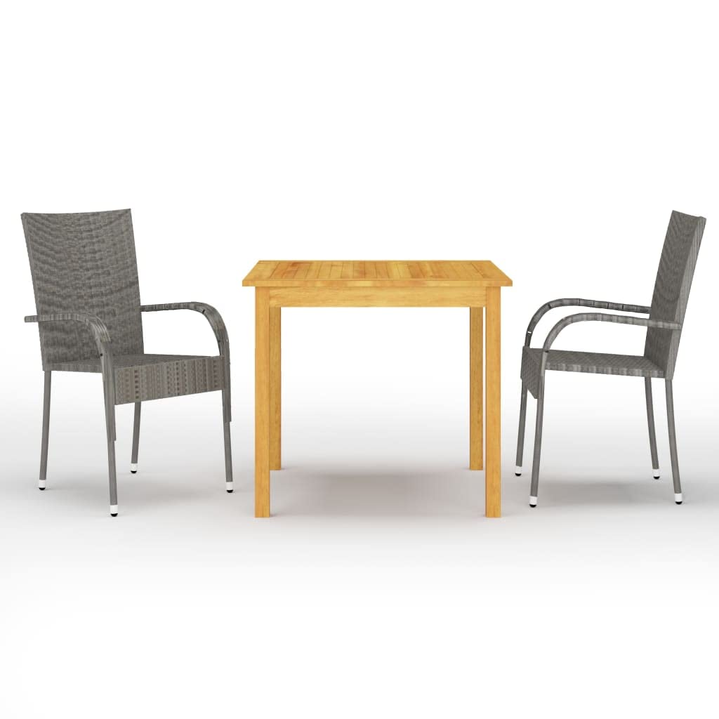 3 Piece Patio Dining Set - PE Rattan Conversation Set with 33.5