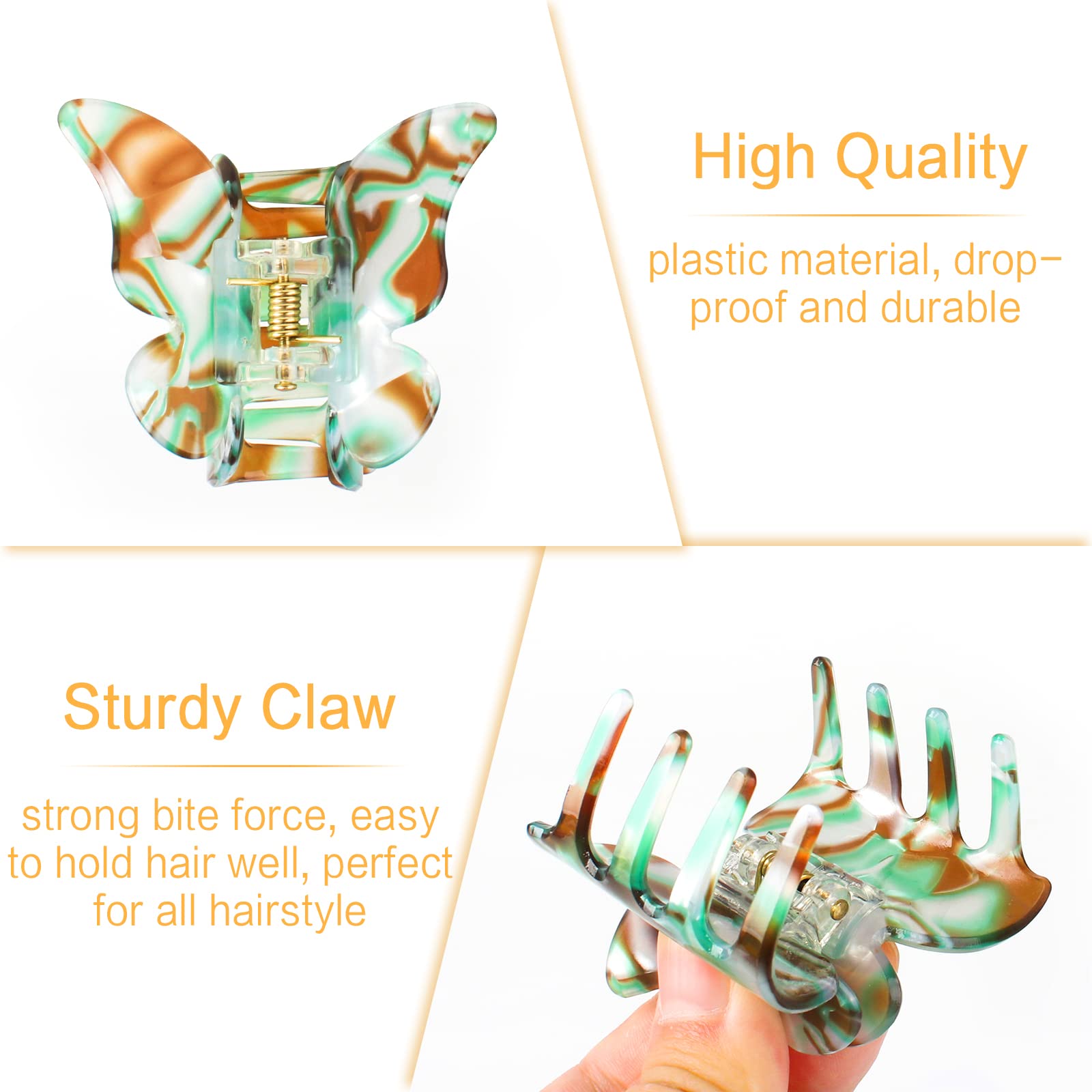 4 PCS Butterfly Hair Clips - Non-Slip Acrylic Hair Claws for Women & Girls - Strong Grip French Style Hair Accessories - Perfect for School, Work, and Everyday Hairstyles (Medium Size)