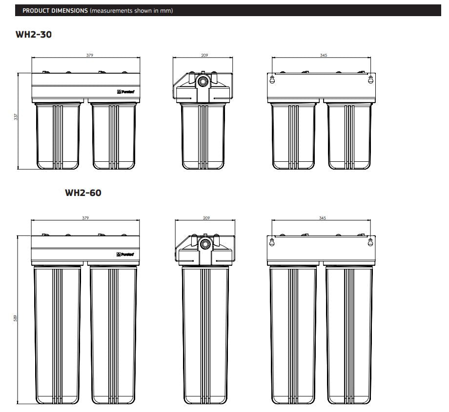Puretec WH2-60 Whole House Dual Water Filter System - 60 LPM (20