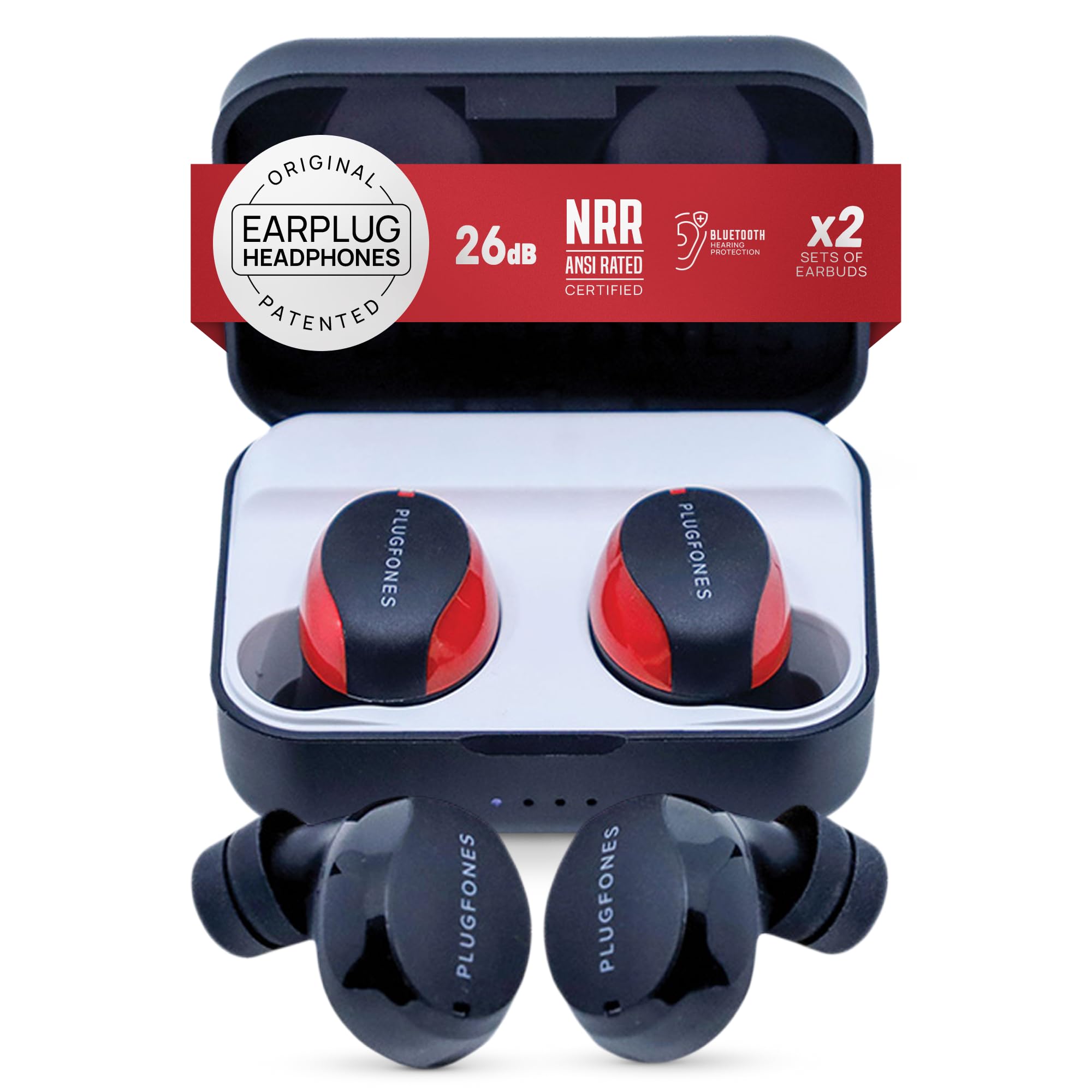 Plugfones Sovereign Duo True Wireless Bluetooth Earplug Headphones - 26dB Noise Reduction, OSHA Compliant Hearing Protection Earbuds with Sound Focused Mic for Construction, Shooting, Lawn Mowing & Industrial Work