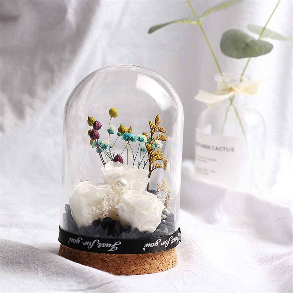 MGWYE Preserved Fresh Rose in Glass Flask with LED Light - Eternal Rose Gift for Weddings, Anniversaries, Valentine's Day (White) - Perfect for Romantic Home Decor, Wedding Centerpieces & Special Occasion Gifts