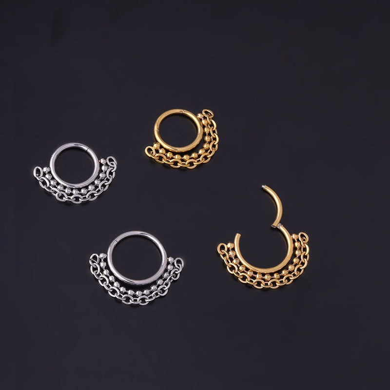16G Surgical Steel Indian Nose Ring with Chain Beads | Nose Clicker Hoop Piercing Jewelry for Women | Perfect for Parties, Festivals & Boho Style Outfits