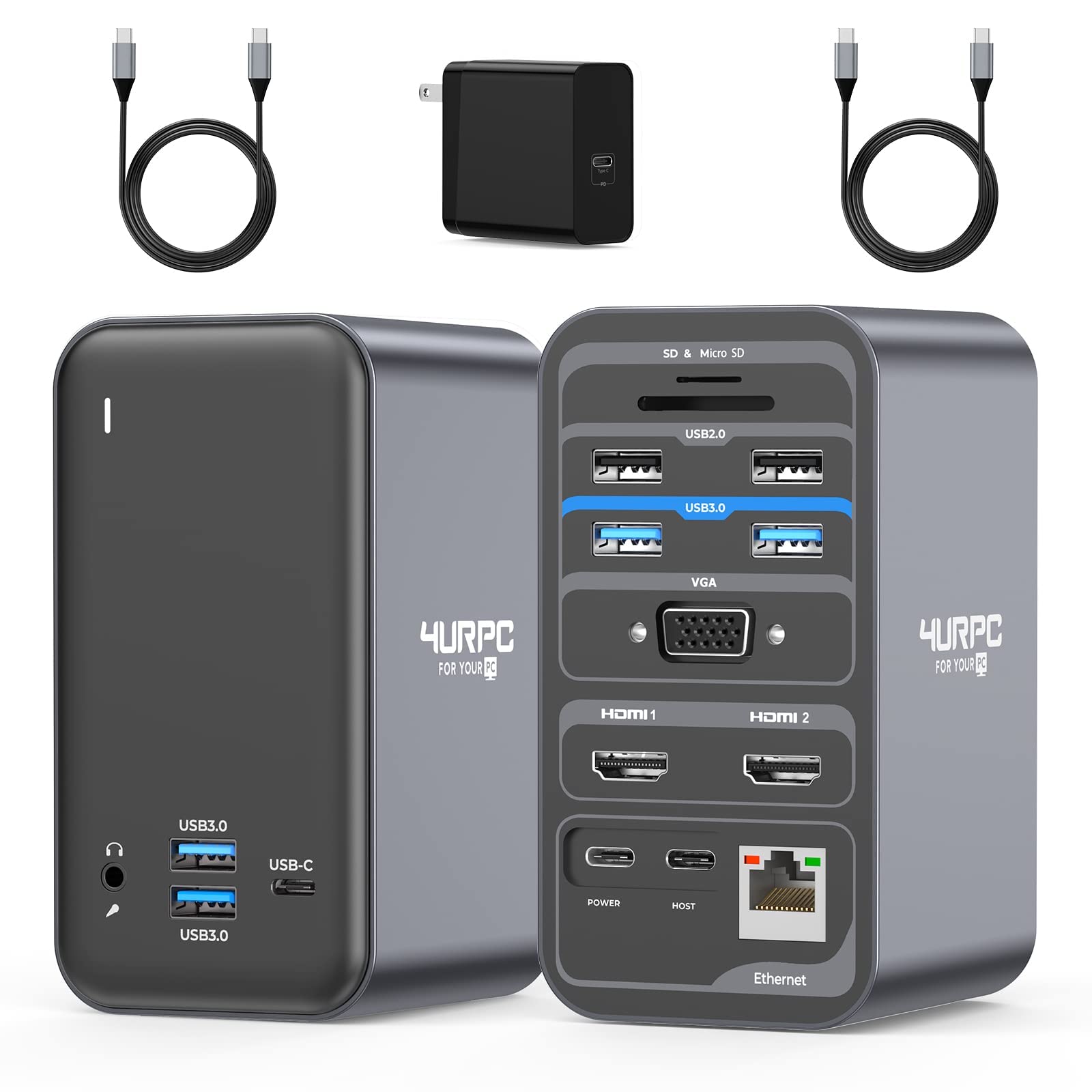 USB C Docking Station Dual Monitor with 2 HDMI Ports, VGA, 65W PD, 6 USB Ports, Ethernet, SD/TF Card Reader, Audio/Mic - Compatible with Windows & ChromeOS Laptops | Perfect for Home Office, Remote Work & Multi-Screen Productivity