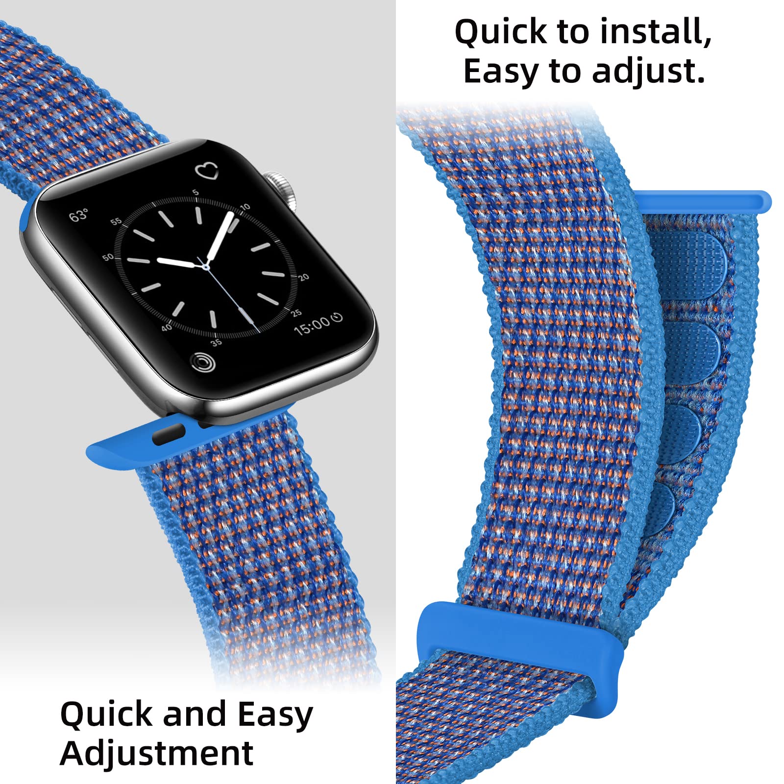 OXWALLEN Sport Loop Nylon Band for Apple Watch Series 9/8/7/6/5/4/3 SE 2/1 - 41mm 40mm 38mm Compatible, Adjustable Braided Fabric Strap for Women & Men - Cerulean Blue - Perfect for Running, Workouts & Everyday Wear