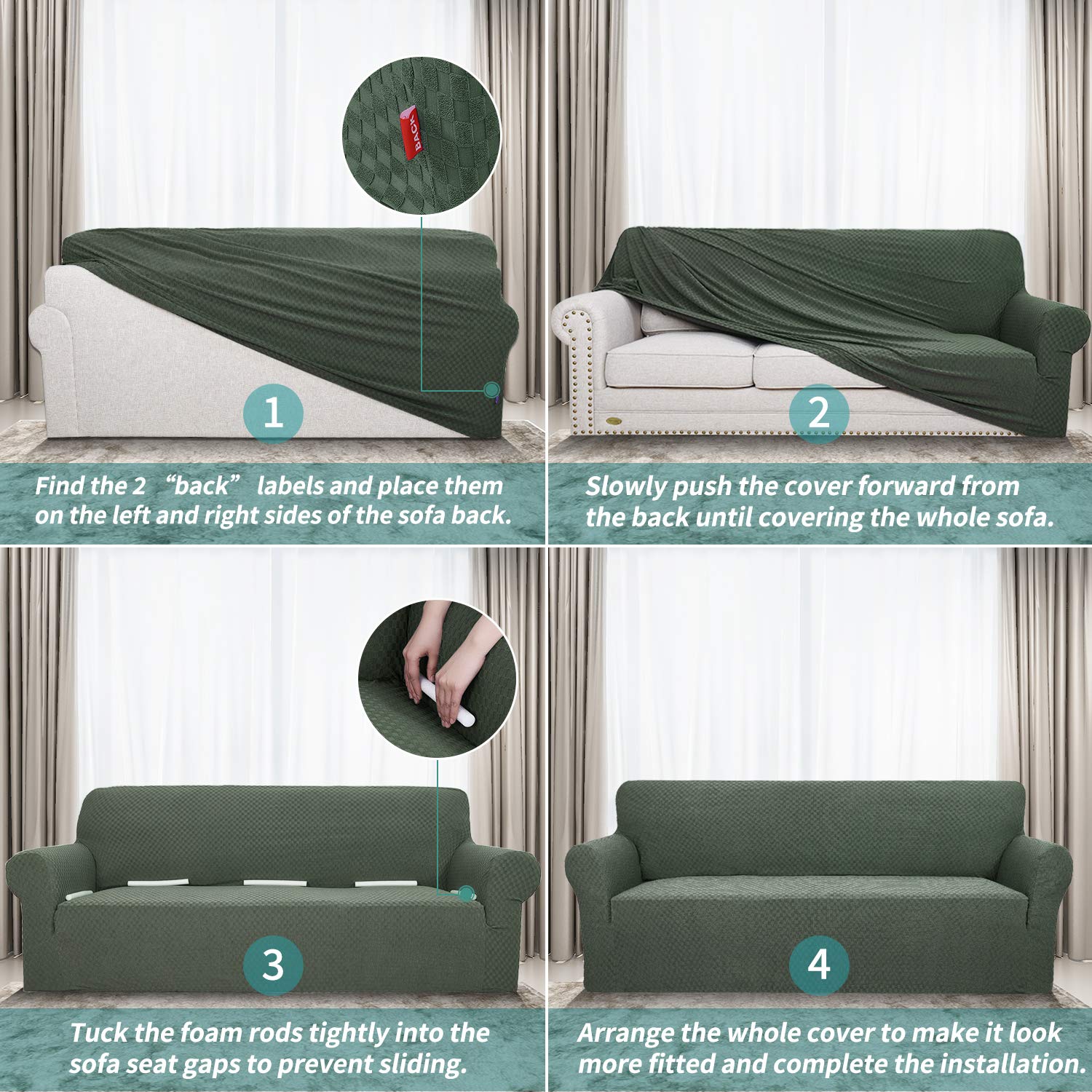 YEMYHOM Jacquard Stretch Sofa Cover for 2 Cushion Couch - Pet Proof, Non Slip Elastic Loveseat Slipcover - Army Green | Perfect for Living Room, Apartment & Pet Owners