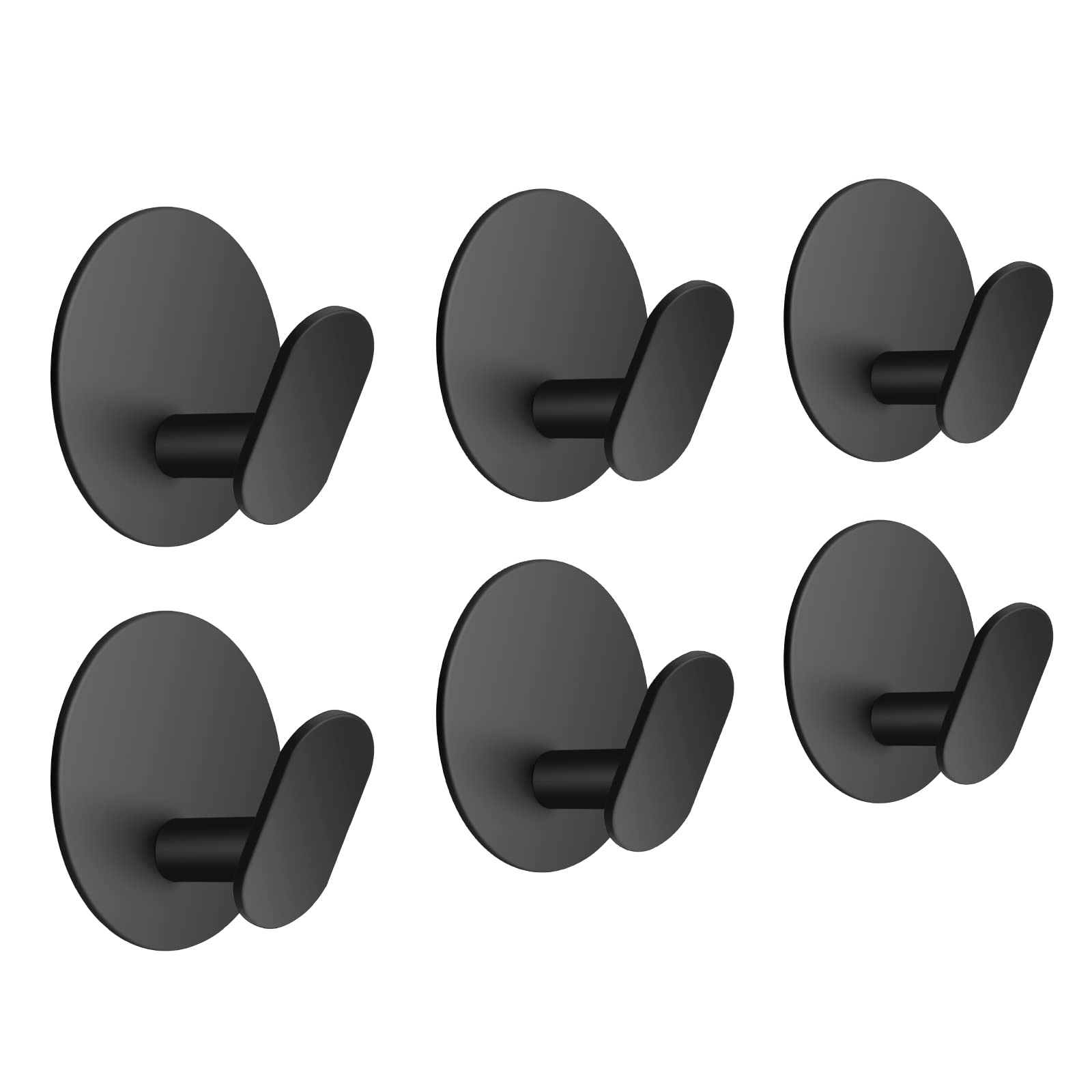 JiGiU 6-Pack Matte Black Adhesive Hooks - Heavy Duty Stainless Steel Wall Hooks for Towels, Coats & Hats | Waterproof Sticky Hooks for Bathroom, Bedroom, Kitchen, Closet & Cabinet Organization | Perfect for Hanging Robes, Keys & Decor in Small Spaces