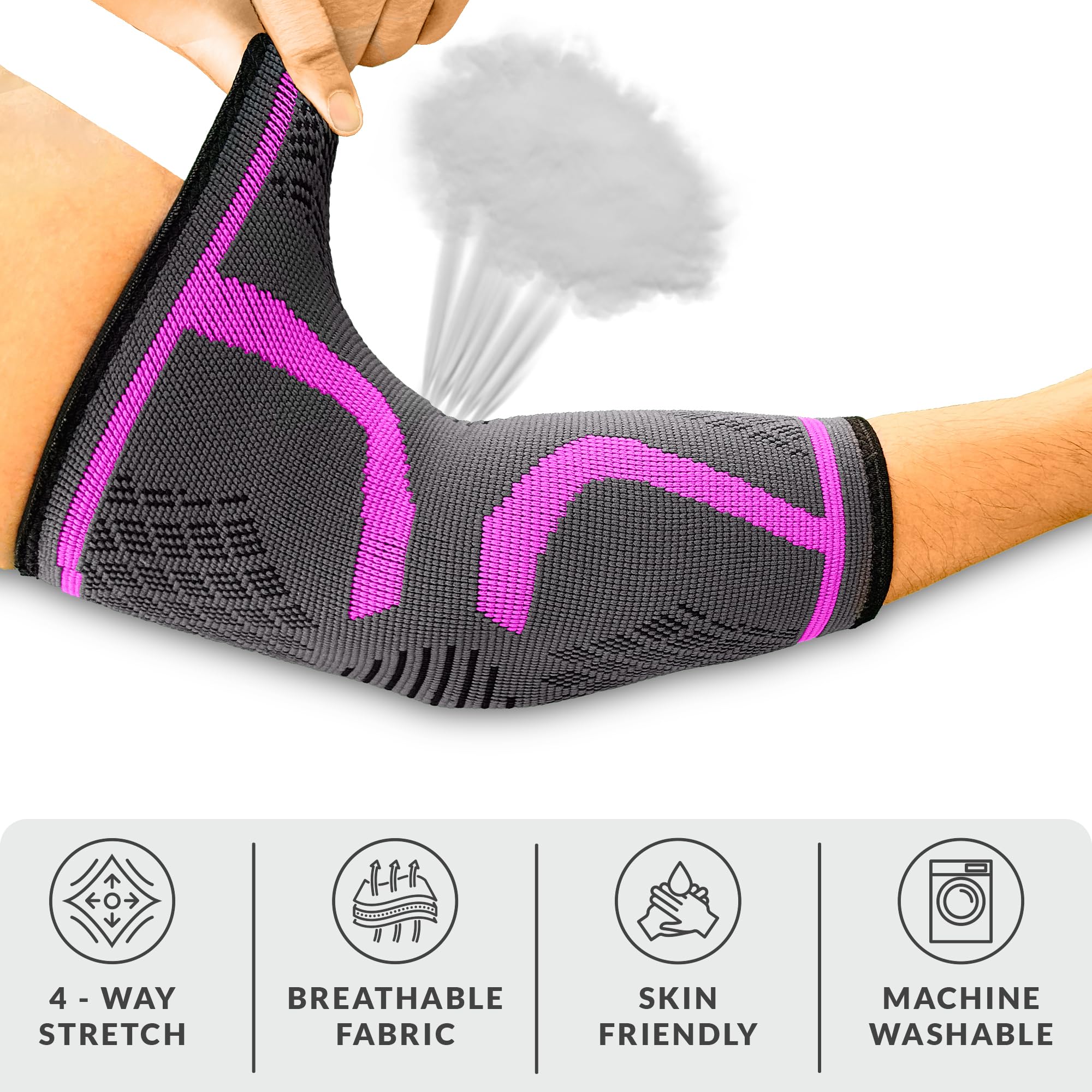 360 RELIEF Compression Elbow Support Sleeve - 1 Pack for Men, Women & Kids - Tennis Elbow & Golfers Elbow Brace for Sports, Fitness, Gym & Weightlifting - Large Size, Pink with Free Laundry Bag - Perfect for Pain Relief During Workouts & Daily Activities