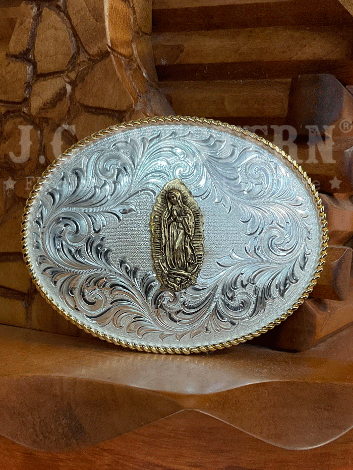 Montana Silversmiths 1255 1010M Our Lady of Guadalupe Classic Western Buckle - Genuine Silver Cowboy Belt Buckle for Men & Women - Perfect for Rodeo, Western Fashion & Gift Giving