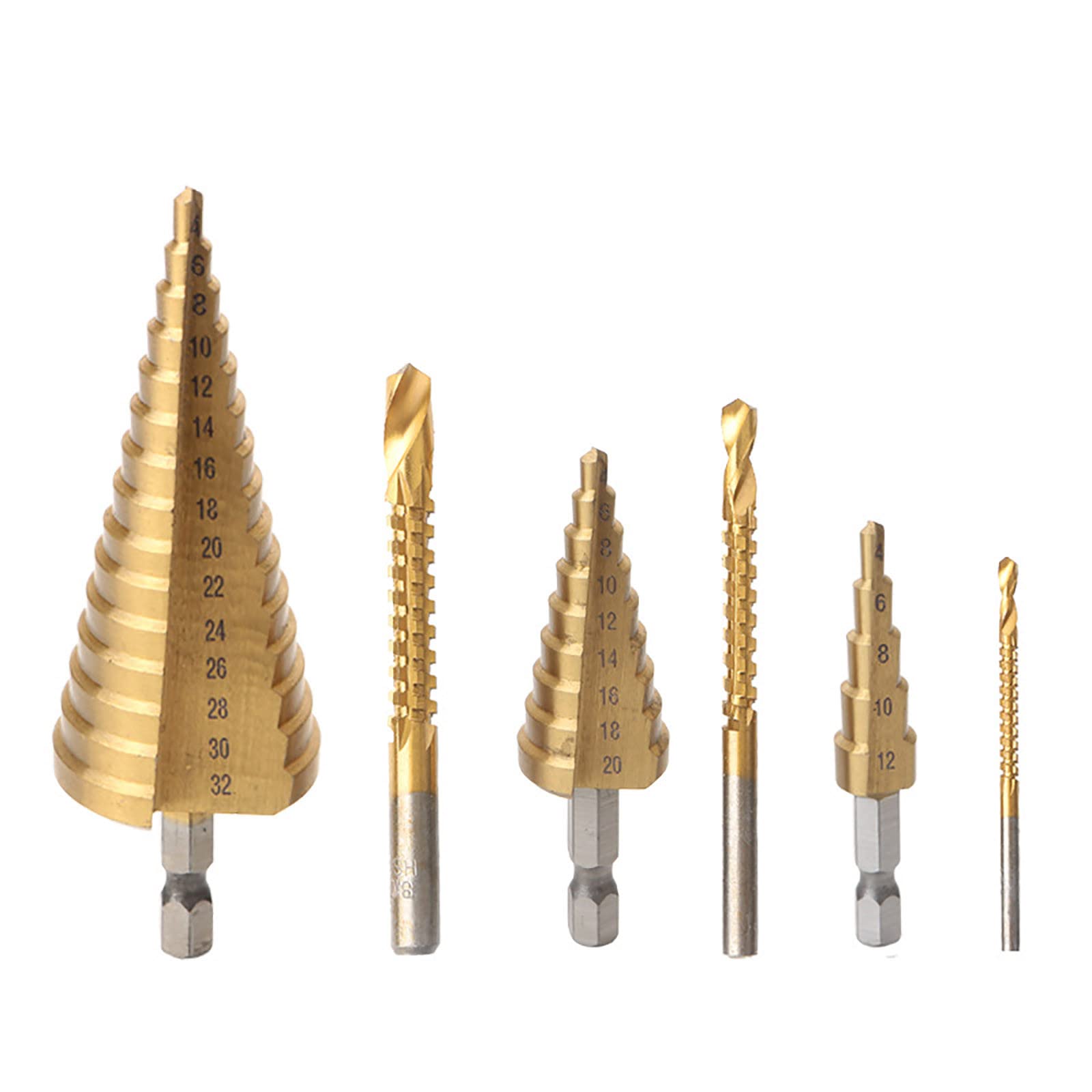 High-Speed Reaming Pagoda Sawtooth Drill Bit Set (6Pcs) - Triangular Shank Step Drill with Serrated Edge ZR9 for Metal, Wood & Plastic Drilling