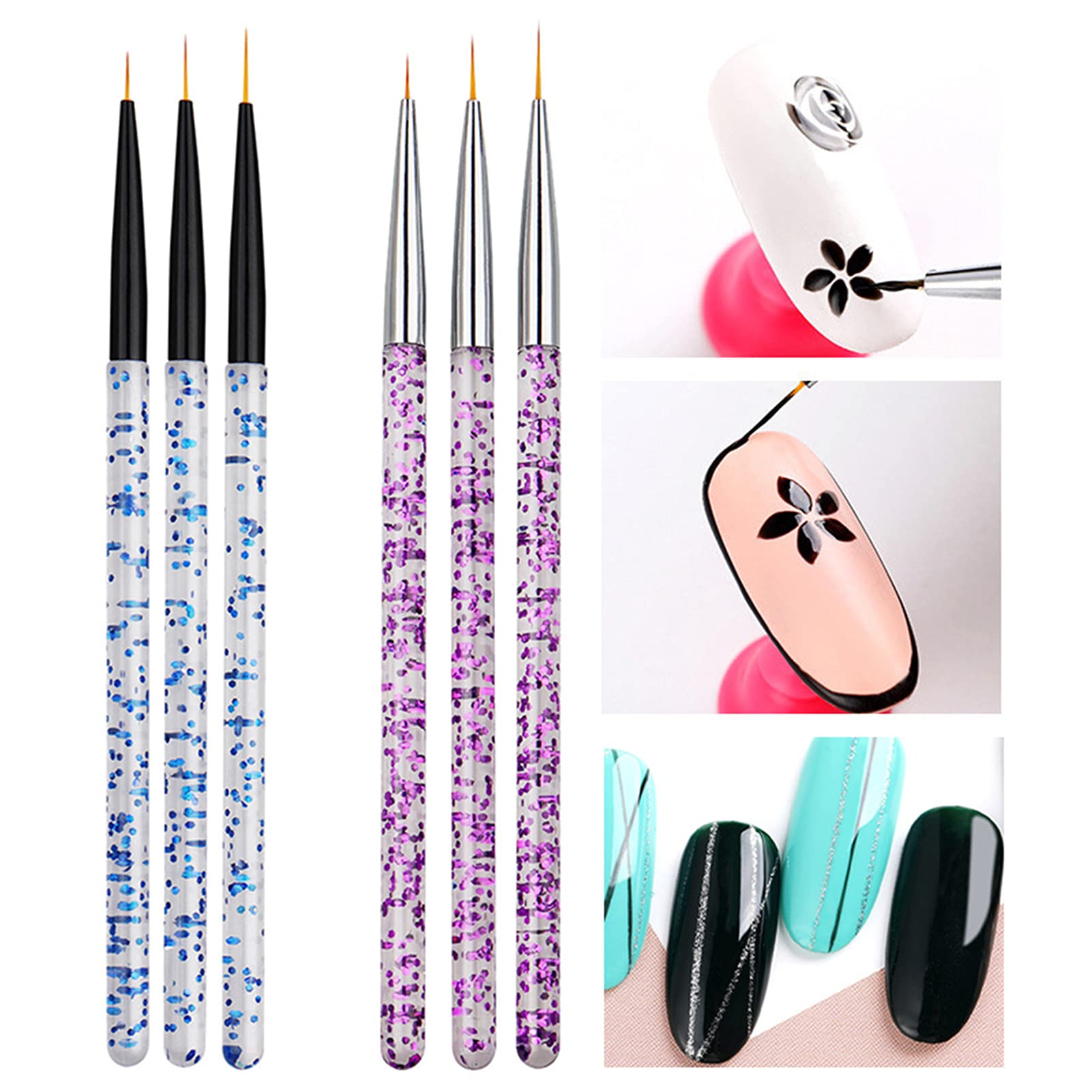 3Pcs Nail Art Liner Brushes Set - Professional Nail Gel Polish Painting & Dotting Tools for Manicure, Nail Design & Art - Perfect for Salon, Home DIY & Nail Art Enthusiasts