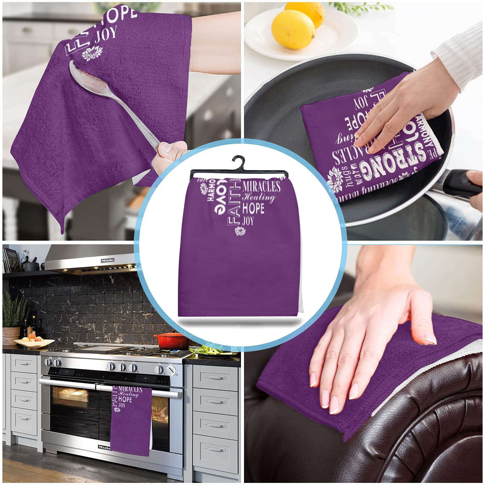 Super Absorbent Microfiber Dish Towels 2 Pack - Soft Sunflower Pattern Kitchen Hand Towels for Cleaning, Bathroom & Bar | Positive Energy Healing Text | Perfect for Daily Use, Dish Drying & Home Decor