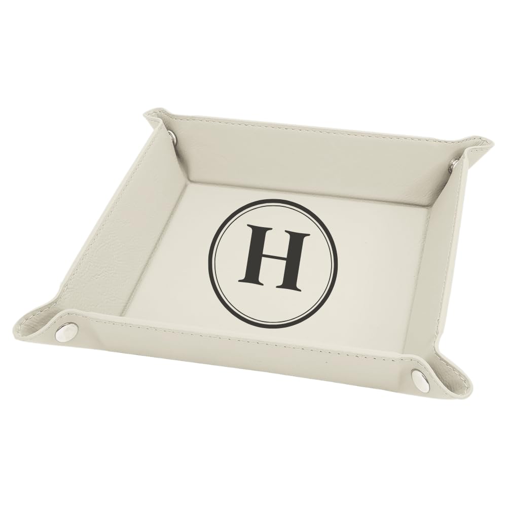 Personalized Monogram Leather Valet Tray - Custom Engraved Vegan Leather Catch All Tray for Desk Storage & Organization | Perfect for Jewelry, Keys, Coins & Everyday Essentials