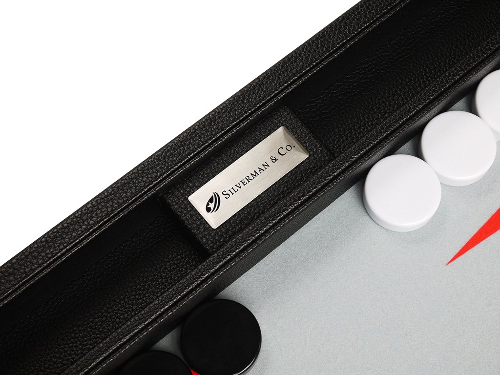 16-Inch Premium Backgammon Set - Medium Size with Black Board & White/Scarlet Points - Perfect for Travel, Home Game Nights & Gifts