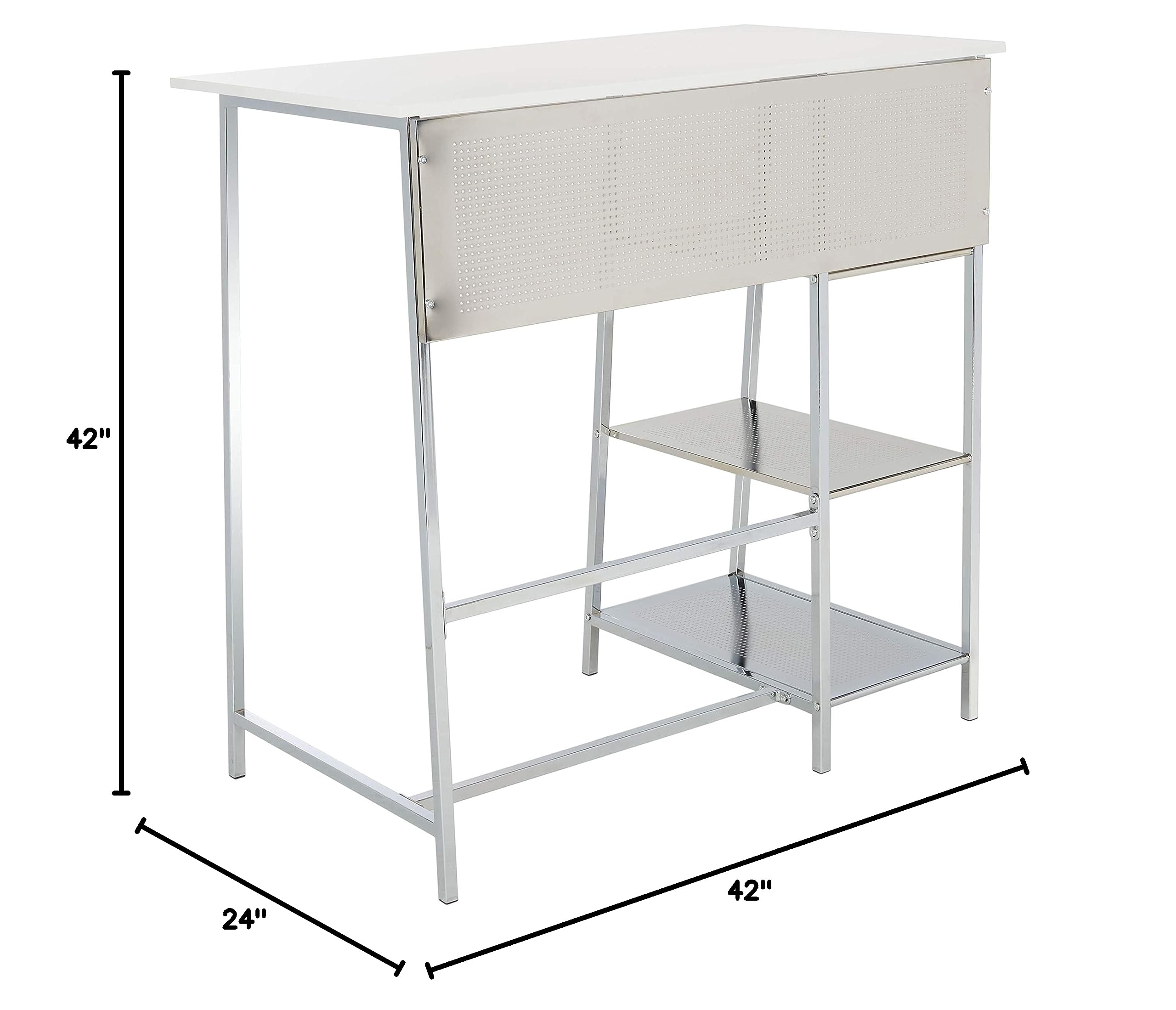SAFAVIEH Home Collection Hayden White/Chrome 3-Shelf Standing Desk DSK2210A - Modern Office Desk for Small Spaces, Home Office & Dorm Room Organization