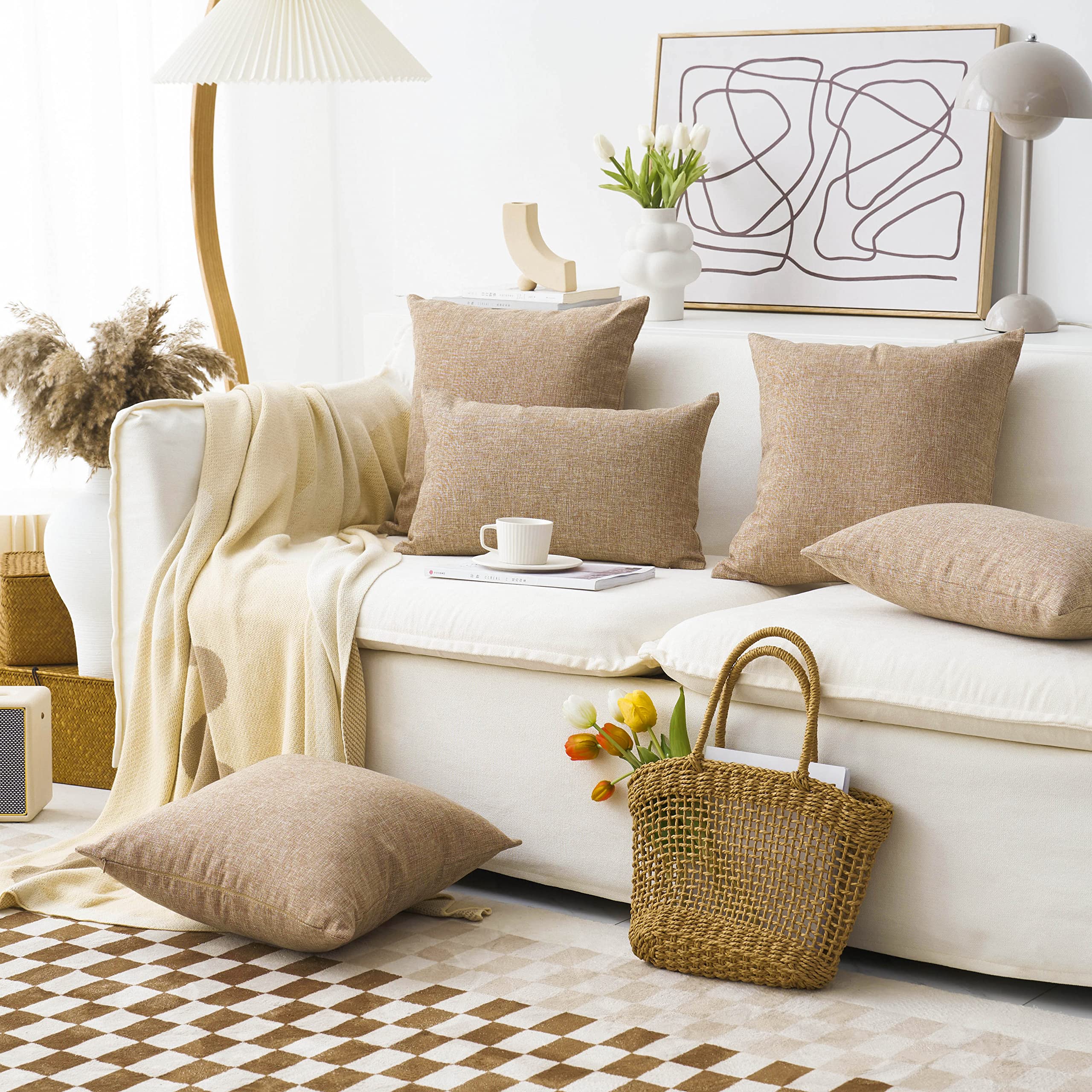 Premium Textured Linen Pillow Covers 20x20 Inch (Set of 2) - 50x50 cm Natural Linen Cushion Cases for Sofa, Bed & Home Decor - Breathable & Stylish Living Room Accessories