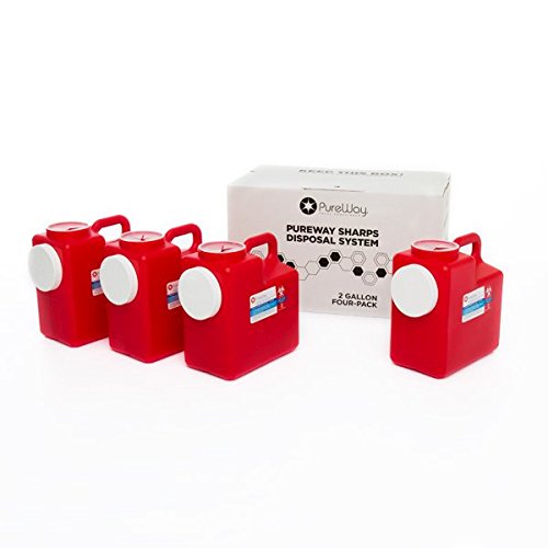 MailBack 2 Gallon 4-Pack PureWay Sharps Container Disposal System with Prepaid Return Label - Safe Needle Disposal for Home, Travel, Medical & Personal Use - Ideal for Diabetic Care, Veterinary Clinics & Tattoo Studios