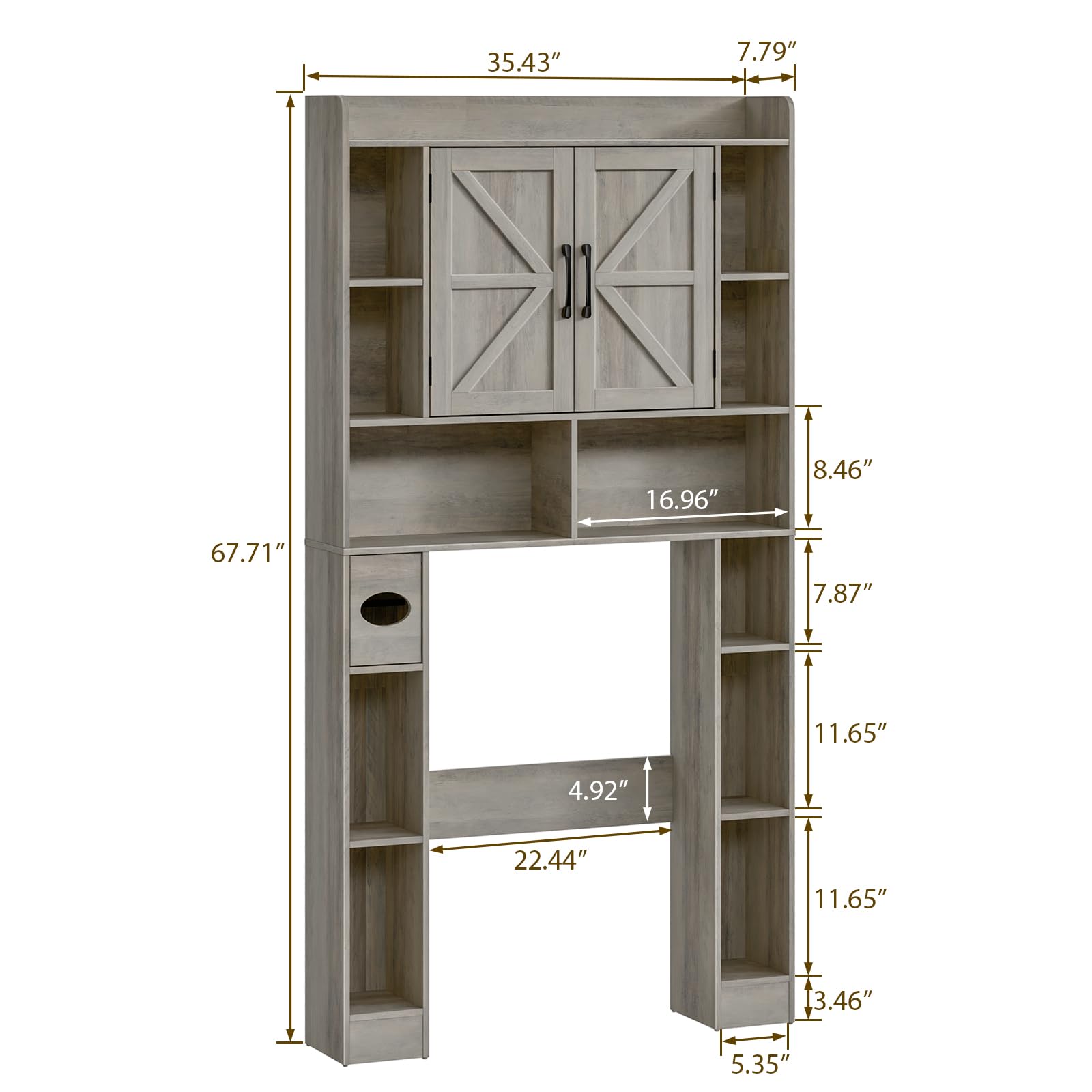 Farmhouse Style Over The Toilet Storage Cabinet with Barn Doors - Space Saving Bathroom Organizer for Toiletries, Towels & Laundry (Perfect for Small Bathrooms, Powder Rooms & Apartment Living)