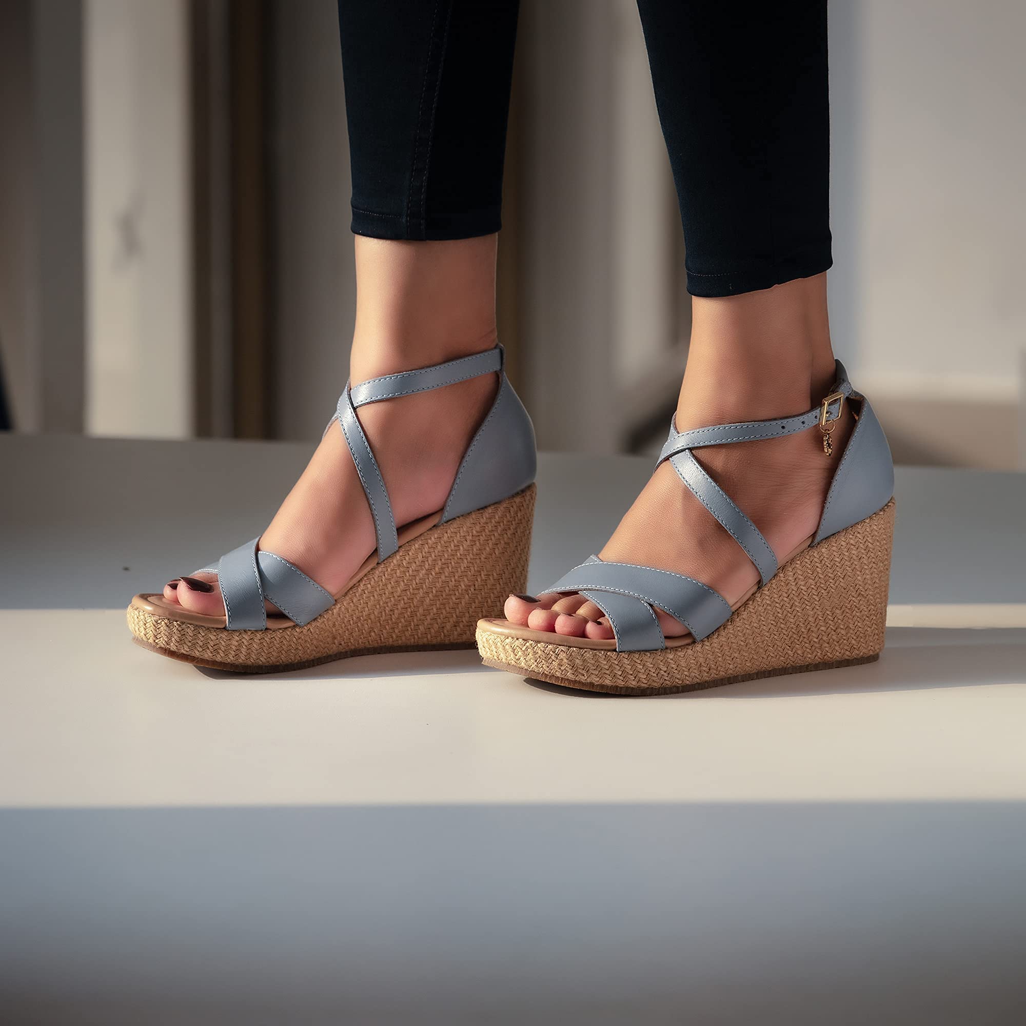 JATAREA Women's Leather Wedge Sandals - Comfortable Summer Casual Shoes for Beach, Vacation & Everyday Wear