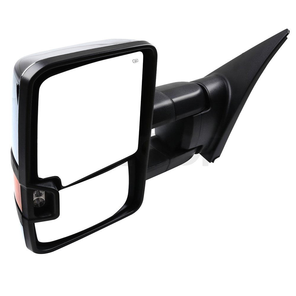 CCiyu Power-Adjusted Heated LED Towing Mirrors - Chrome LH Left & RH Right Side Mirrors Compatible with 2007-2017 Toyota Tundra Truck | Parallel Auxiliary Light & Turn Signal | Perfect for Towing, Night Driving & Off-Road Adventures
