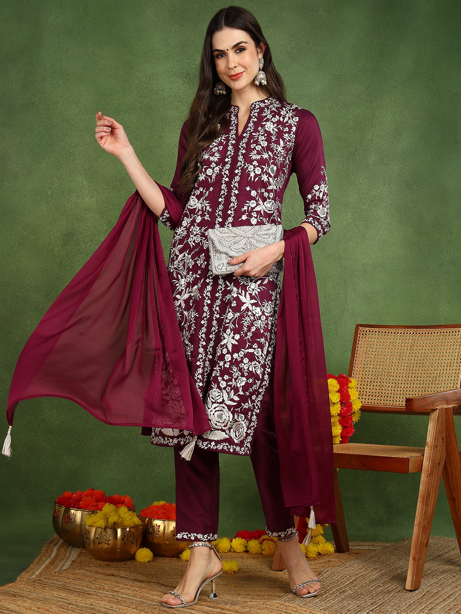 Elegant Purple Silk Blend Kurta Set for Women - Comfortable & Stylish Indian Ethnic Wear for Festivals, Weddings & Special Occasions