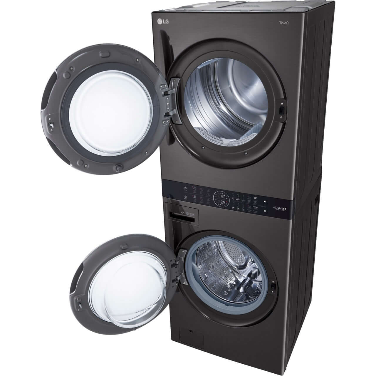 LG WKEX200HBA Black Steel Electric WashTower with Center Control - Compact Laundry Solution for Apartments, Dorms & Small Spaces