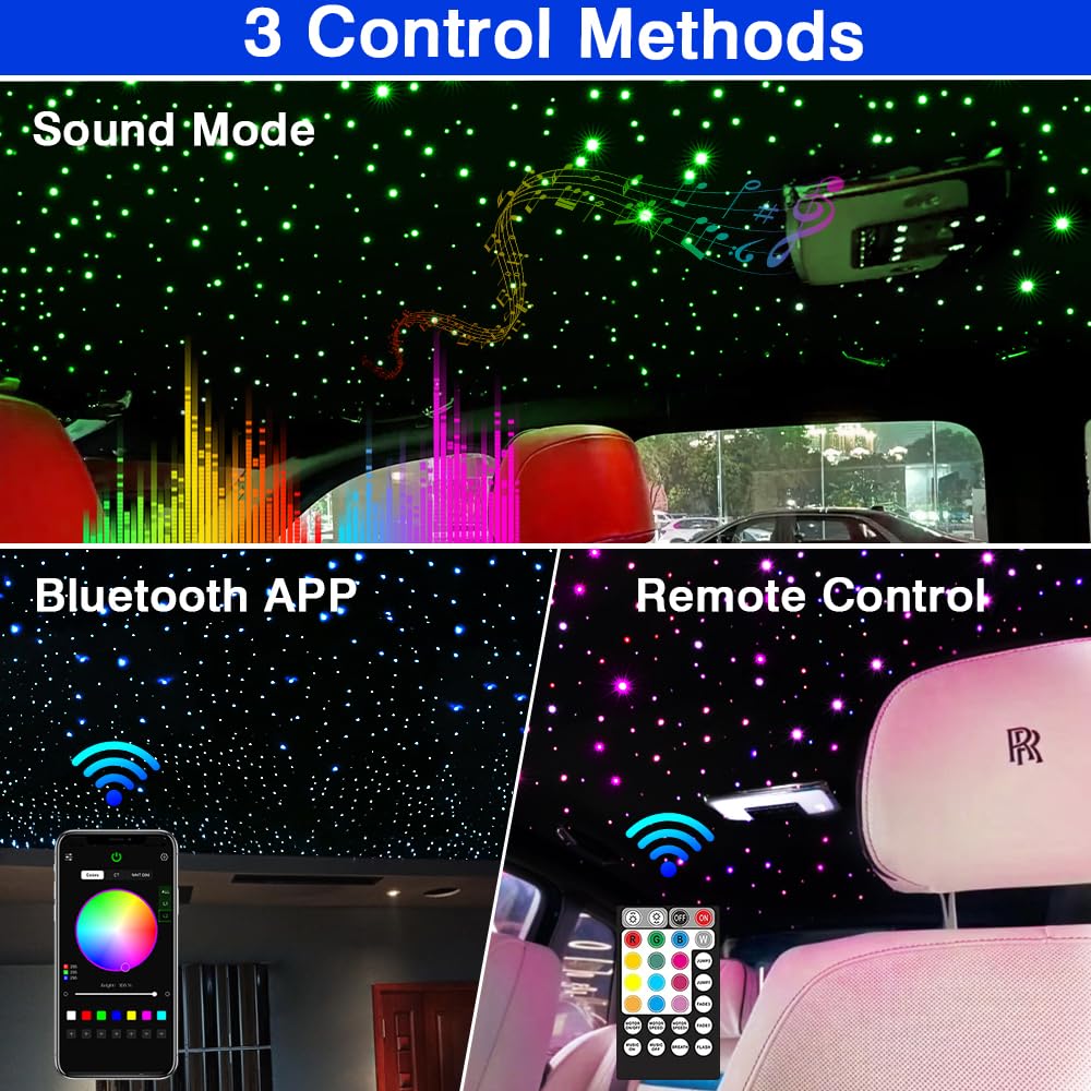 10W RGBW LED Fiber Optic Star Ceiling Light Kit - 360pcs 0.03in Twinkle Lights with Bluetooth APP & Remote Control for Car & Home Decoration | Music Sync Mode, 9.8ft Starlight Headliner | Perfect for Bedroom, Theater, Party & Romantic Ambiance