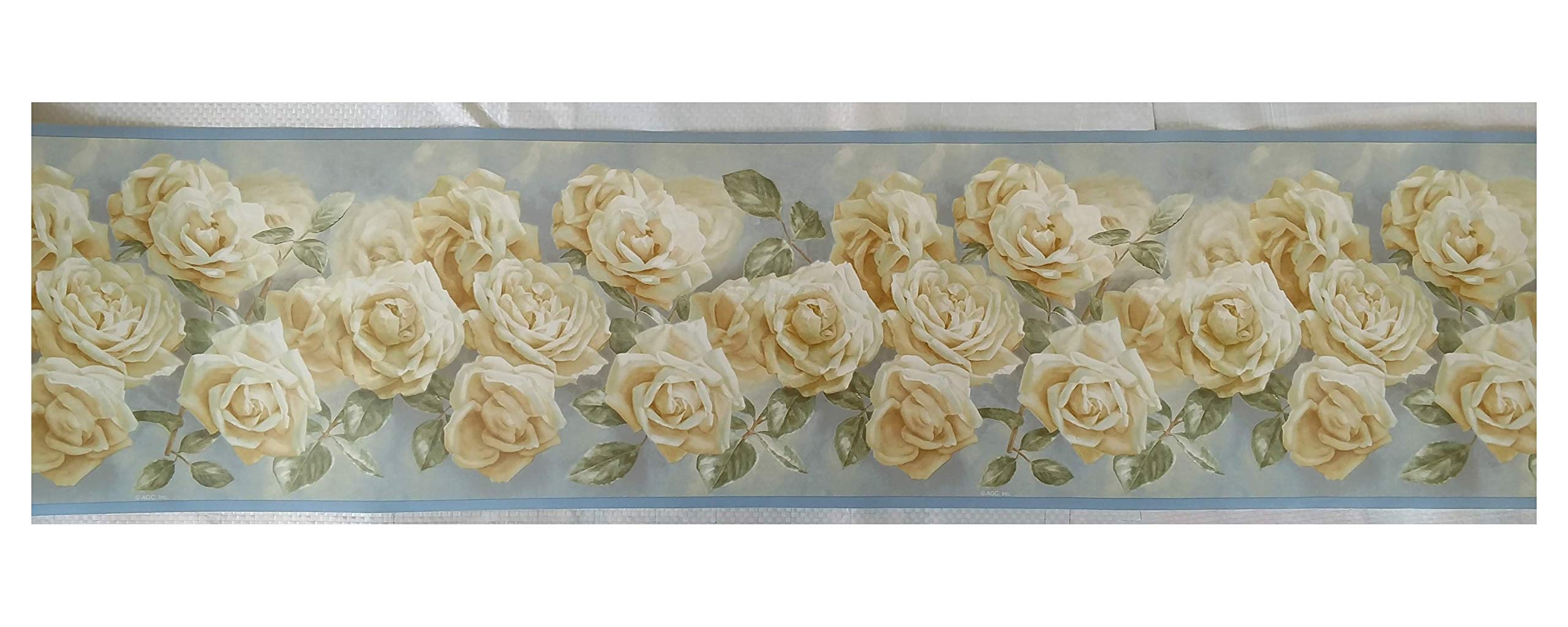 Blue and White Roses Floral Wallpaper Border - Self-Adhesive Peel and Stick Wall Decoration for Bedroom, Living Room, Nursery & Home Decor
