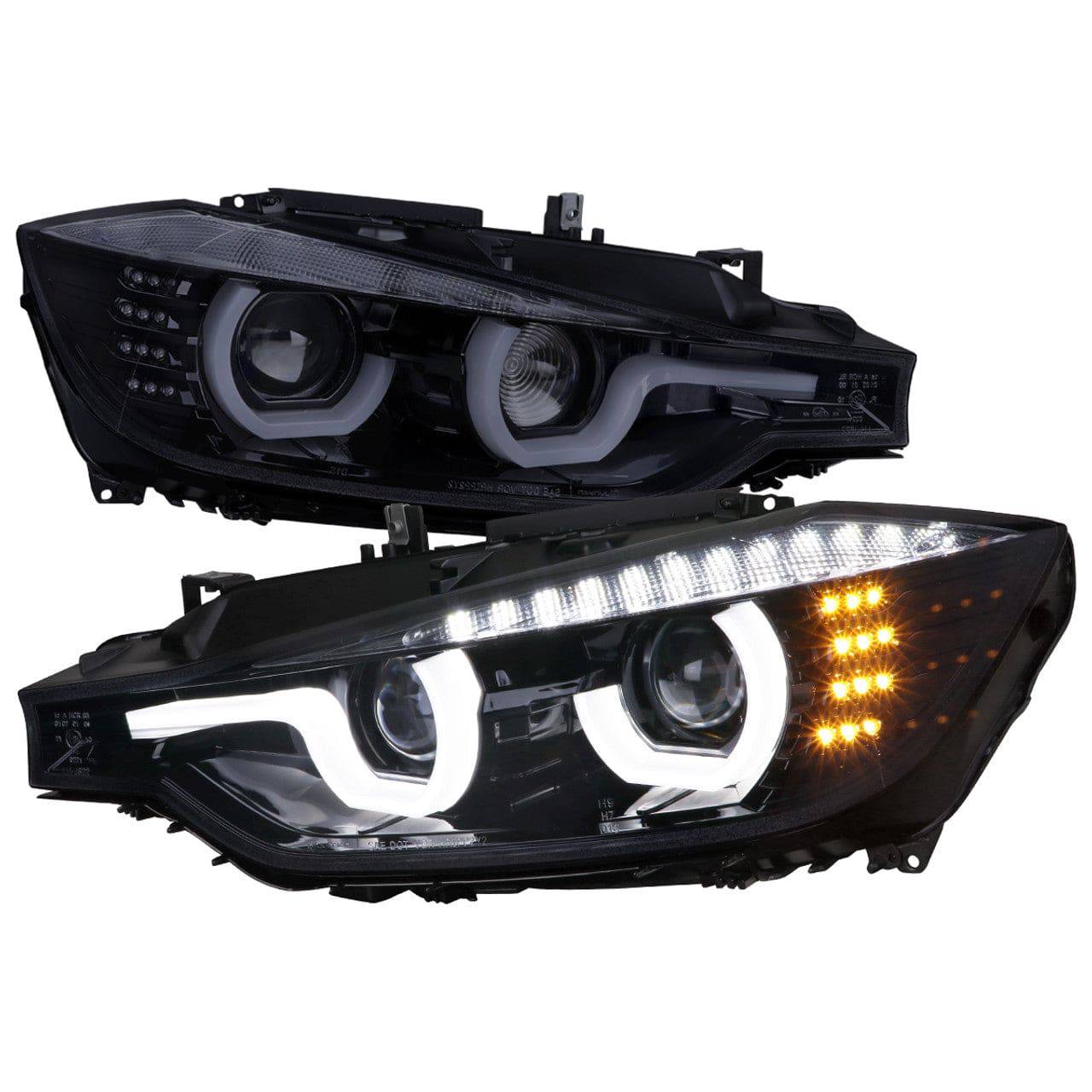 Spec D Tuning LED Headlight Set for 2012-2015 BMW F30 3 Series Sedan - Dual U Bar Projector HID Compatible Headlights with LED Turn Signals (Glossy Black/Smoke Lens) - Upgrade Your Night Driving Visibility