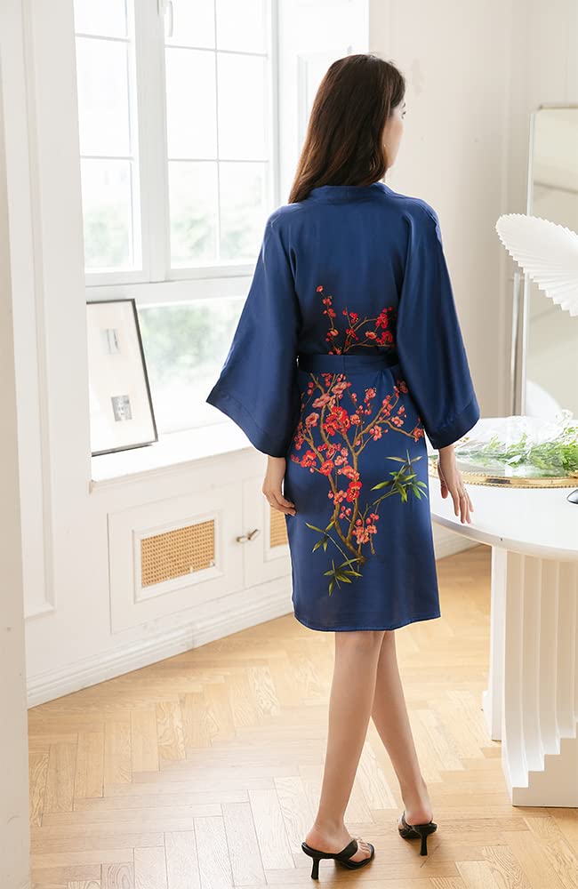 Women's 100% Silk Kimono Robe - Short Sleeve Bathrobe & Pajama Set - Lightweight Lounge Wear for Spa, Yoga & Relaxation at Home