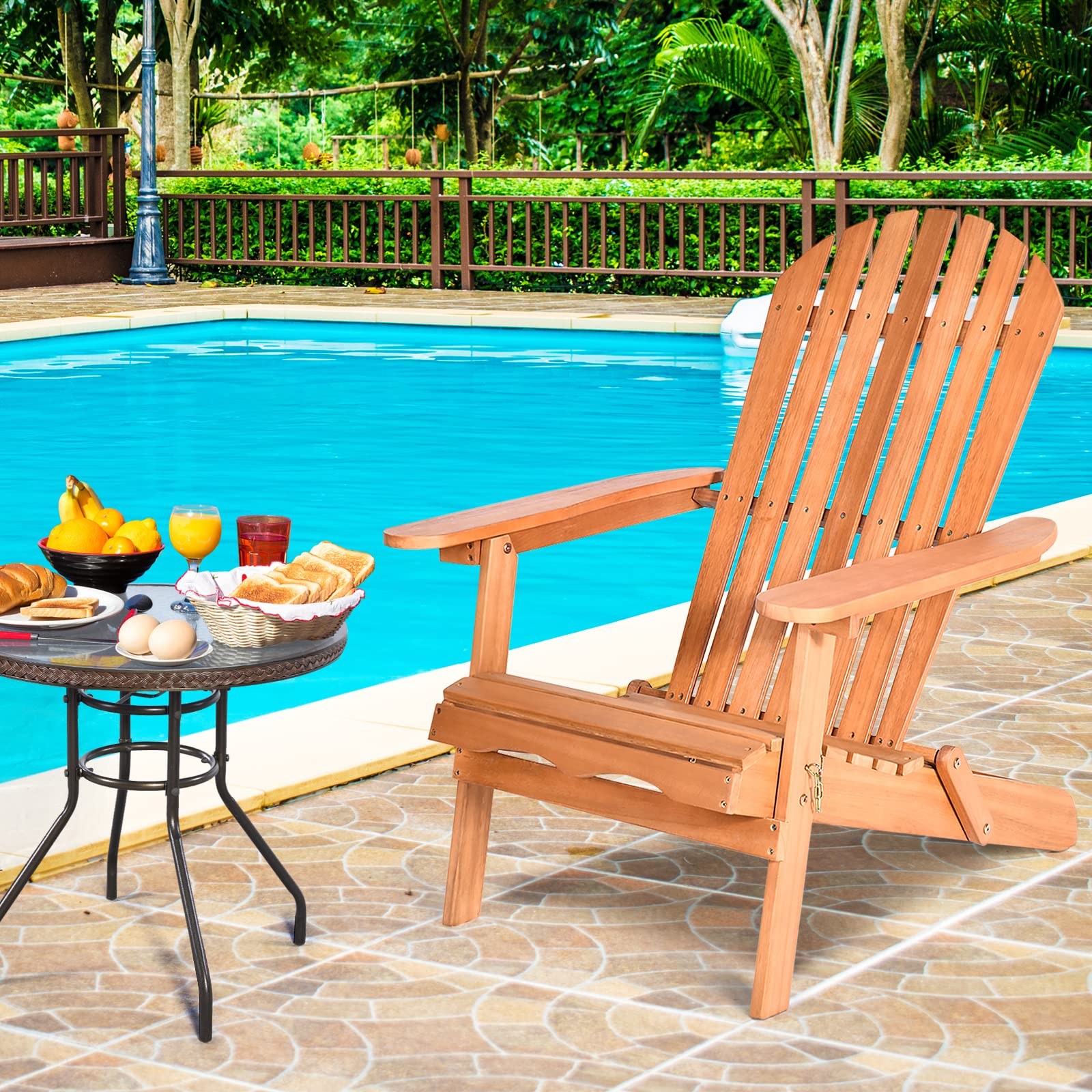 Tangkula Folding Adirondack Chair - Weather-Resistant Eucalyptus Wood Outdoor Lounge Chair for Patio, Porch, Deck, Poolside & Backyard - Perfect for Relaxing, Sunbathing and Outdoor Gatherings (2-Pack)