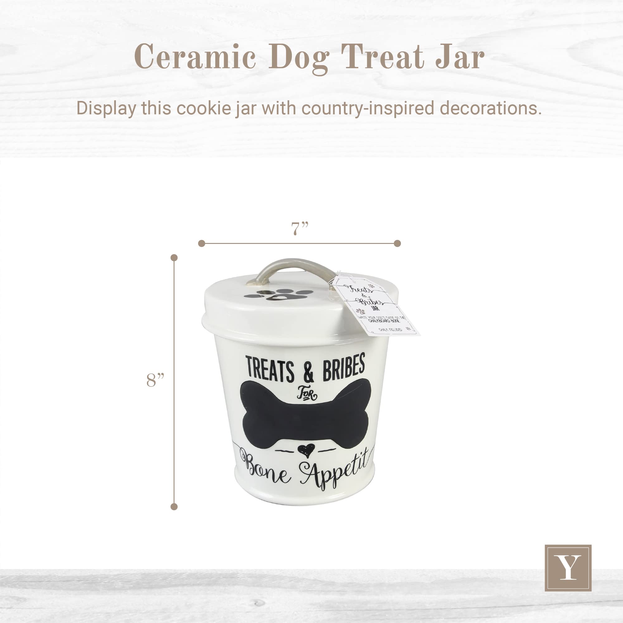 Young's Inc. Large Ceramic Pet Treat Jar with Lid - Airtight Storage for Dog & Cat Treats, Cookies, Biscuits & Bones - Perfect for Kitchen Counter, Pet Training & Treat Organization (BPA-Free)