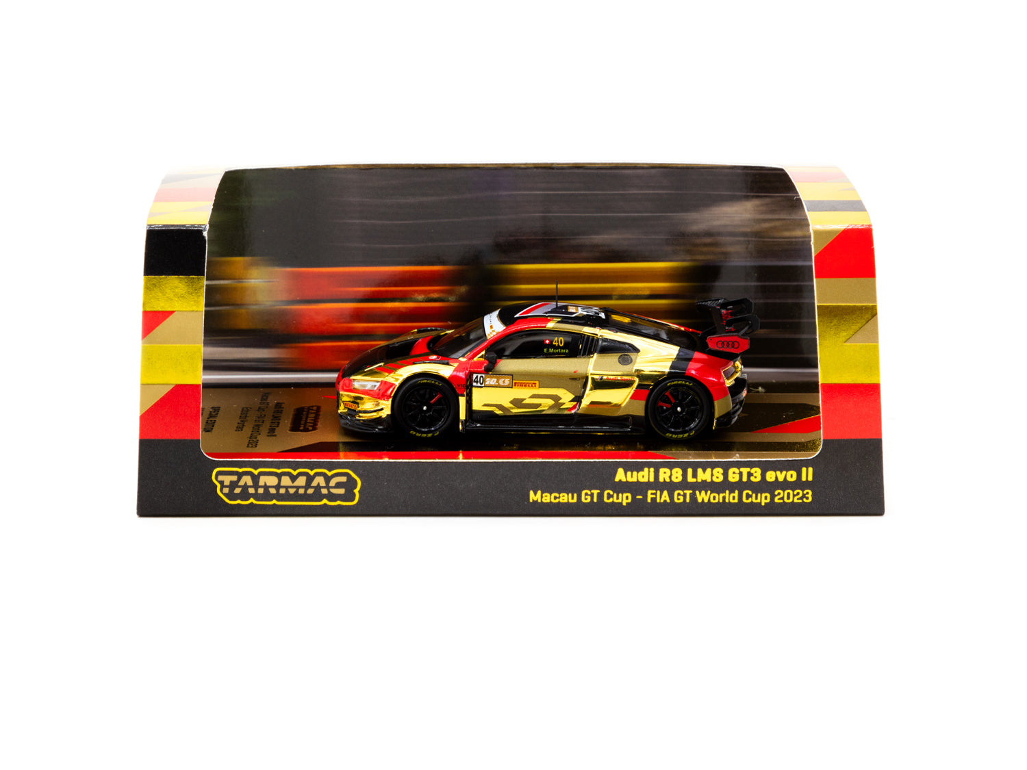 Tarmac Works 1/64 Scale Audi R8 LMS GT3 Evo II Diecast Model Car - Macau GT Cup FIA GT World Cup 2023 #40 Limited Edition - Perfect for Collectors, Racing Fans & Display Cases