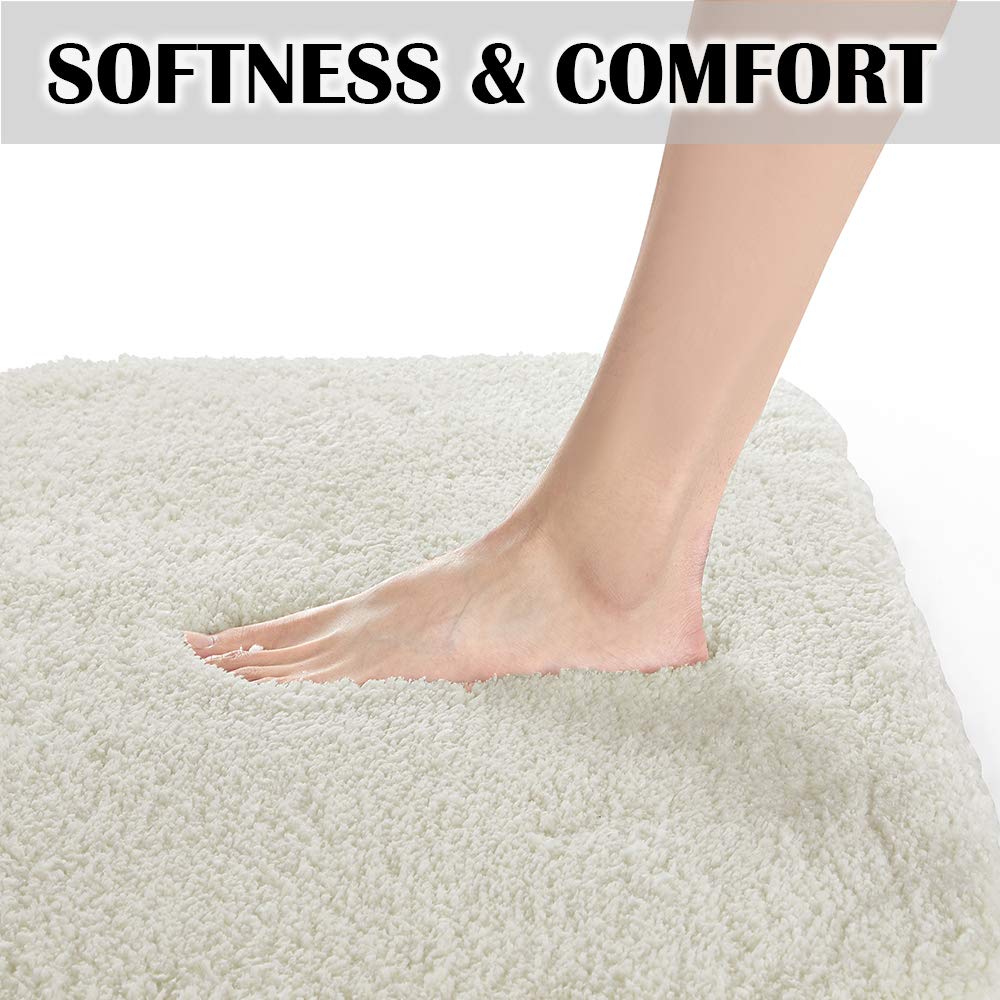 Non-Slip Bath Rug - Super Absorbent Soft Microfiber Shaggy Bath Mat, Machine Washable Plush Shower Mat for Bathroom (20x32 Inches, Ivory) - Perfect for Bathroom Safety & Luxury Comfort