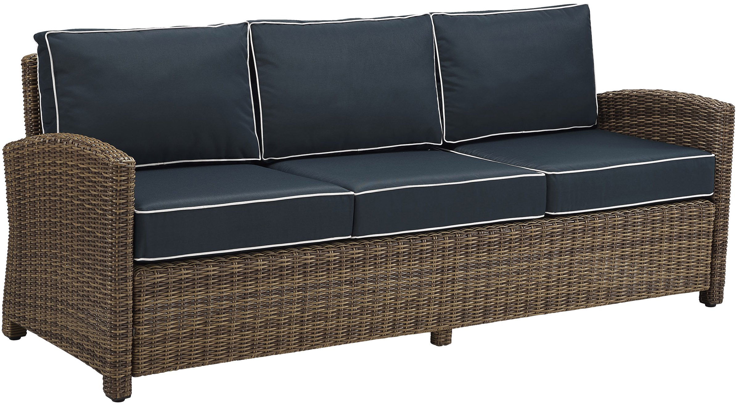 Crosley Bradenton 5-Piece Outdoor Wicker Sofa Set with Navy Cushions - Patio Furniture Conversation Set for Porch, Deck & Backyard (Brown)