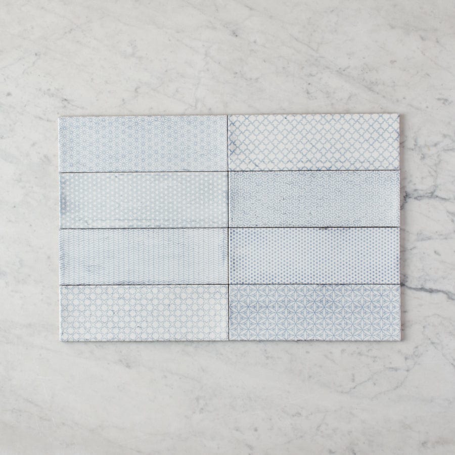 Lennox Head Gloss Blue Pattern Tile - Premium Ceramic Wall & Floor Tiles for Bathroom, Kitchen & Backsplash - Waterproof & Easy to Clean
