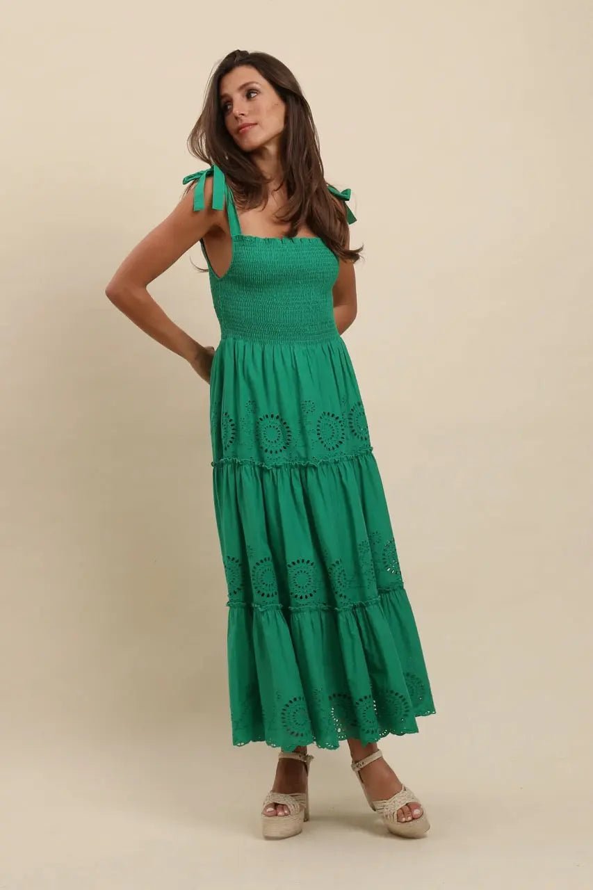 Elegant Green Embroidered Long Robe - Traditional Colombian Dress for Women | Perfect for Home, Spa, and Special Occasions