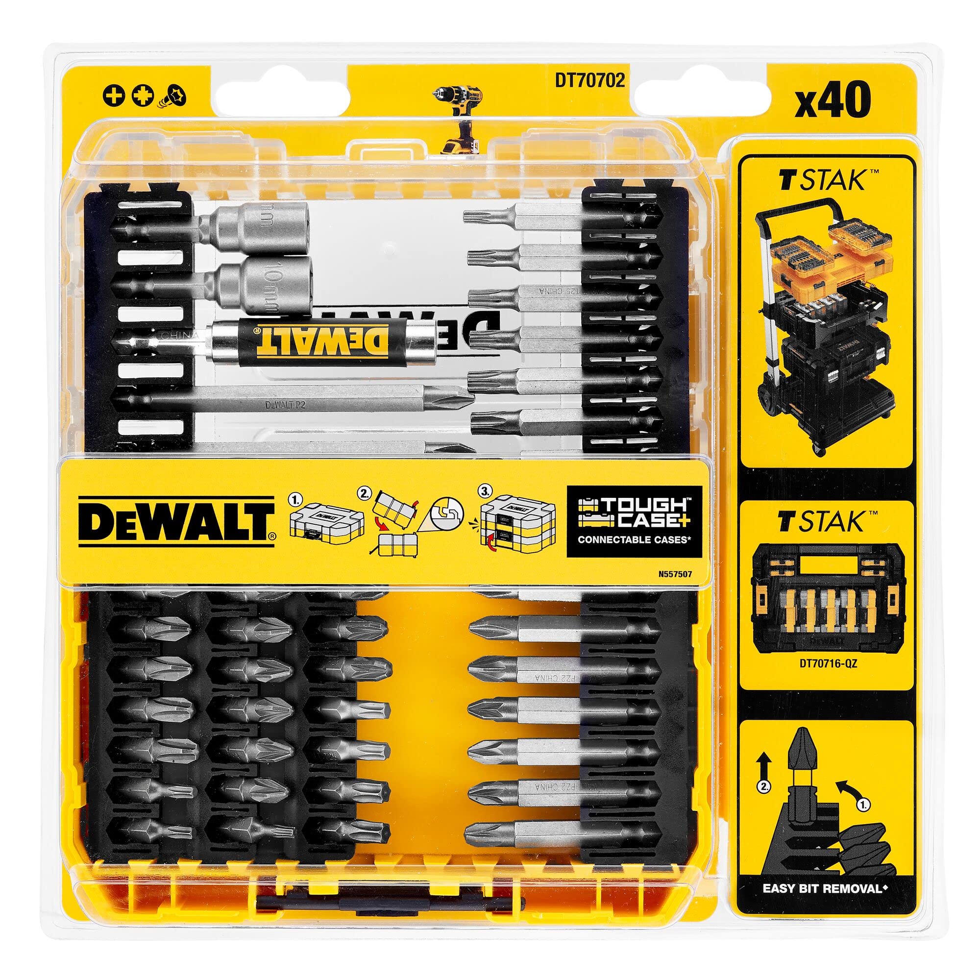 DEWALT DT70702 40-Piece Impact Screwdriver Bit Set with Tough Storage Case - Compatible with TSTAK Caddy (Black) - Ideal for Construction, DIY Projects & Professional Use