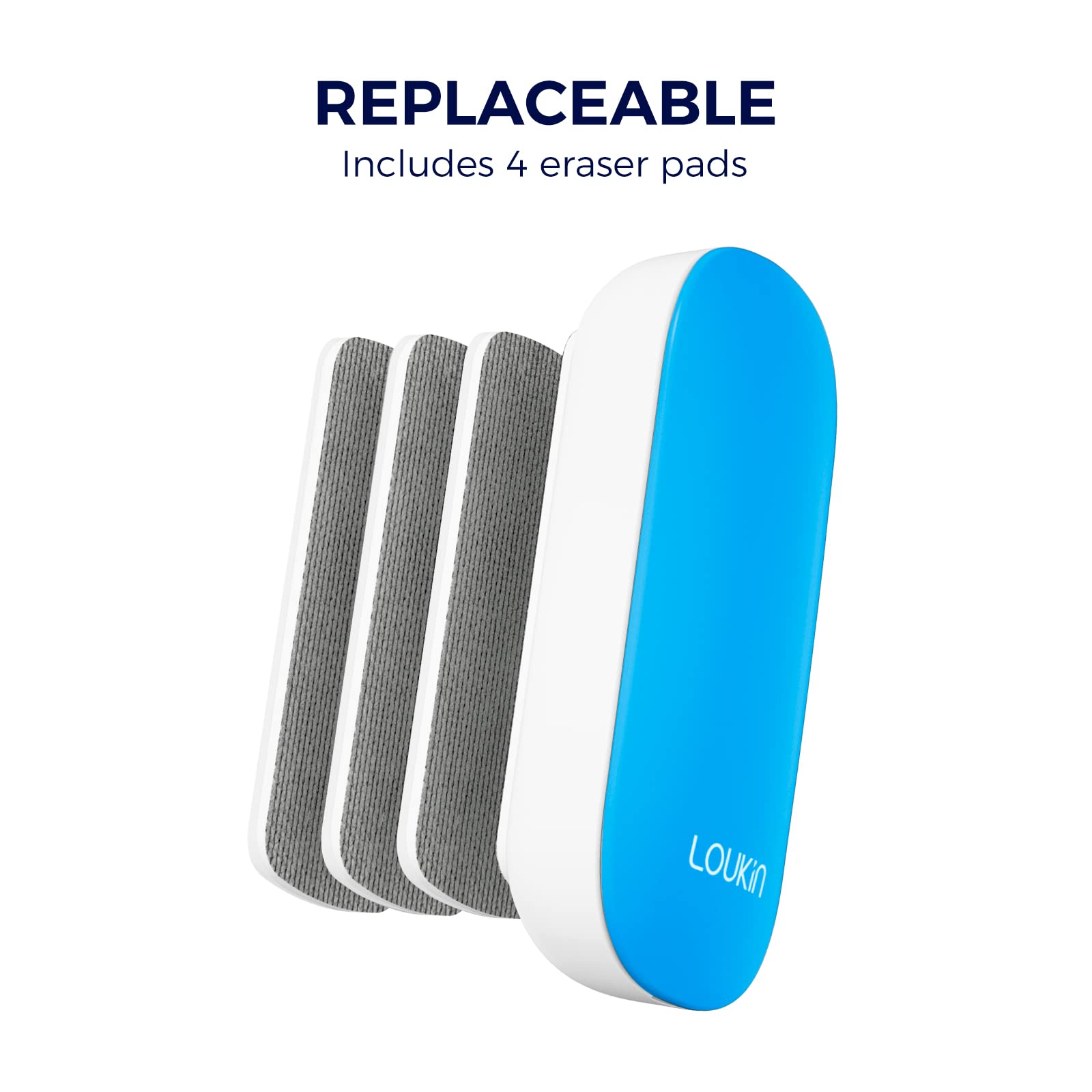 Magnetic Whiteboard Eraser with 3 Replaceable Felt Pads - 4-in-1 Glass Dry Erase Board Cleaner (Blue) - Includes 3.4 fl oz Whiteboard Cleaner - Perfect for Classrooms, Offices & Home Use