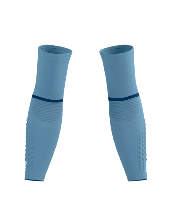 Compressport Unisex ArmForce Ultralight Sleeves - Denim/White Reflective for Running, Cycling & Outdoor Sports | UV Protection & Muscle Support
