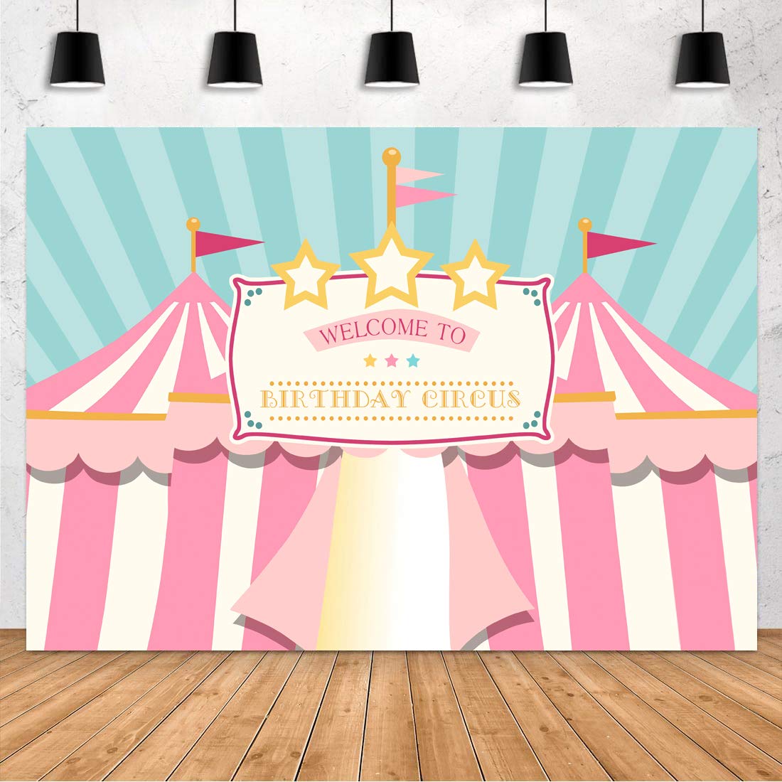 Pastel Pink & Teal Circus Backdrop - 7x5ft Big Top Tent Carnival Carousel Banner for Girls 1st Birthday Party, Baby Shower, Cake Table & Photo Booth Decoration | Perfect for First Birthday Celebrations, Baby Showers, and Themed Photo Shoots