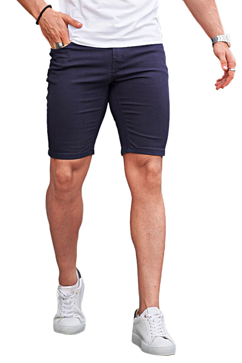GINGTTO Men's Skinny Stretch Denim Shorts - Slim Fit Stretchable Jean Shorts for Men | Perfect for Summer, Casual Wear & Outdoor Activities